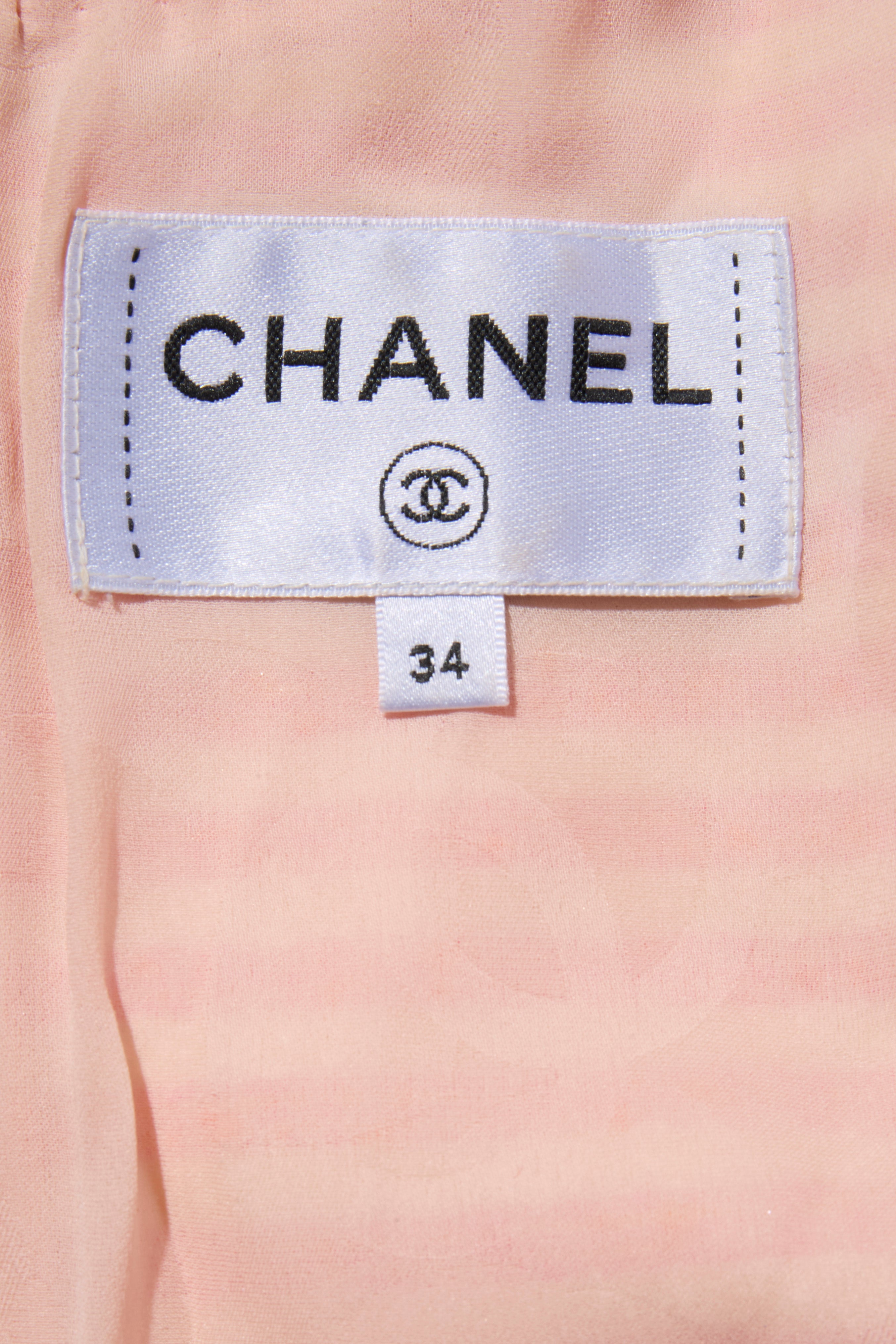 Chanel Spring/Summer 2015 Pink & White Striped Bouclé Dress FR 34