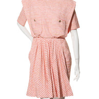 Chanel Spring/Summer 2015 Pink & White Striped Bouclé Dress FR 34