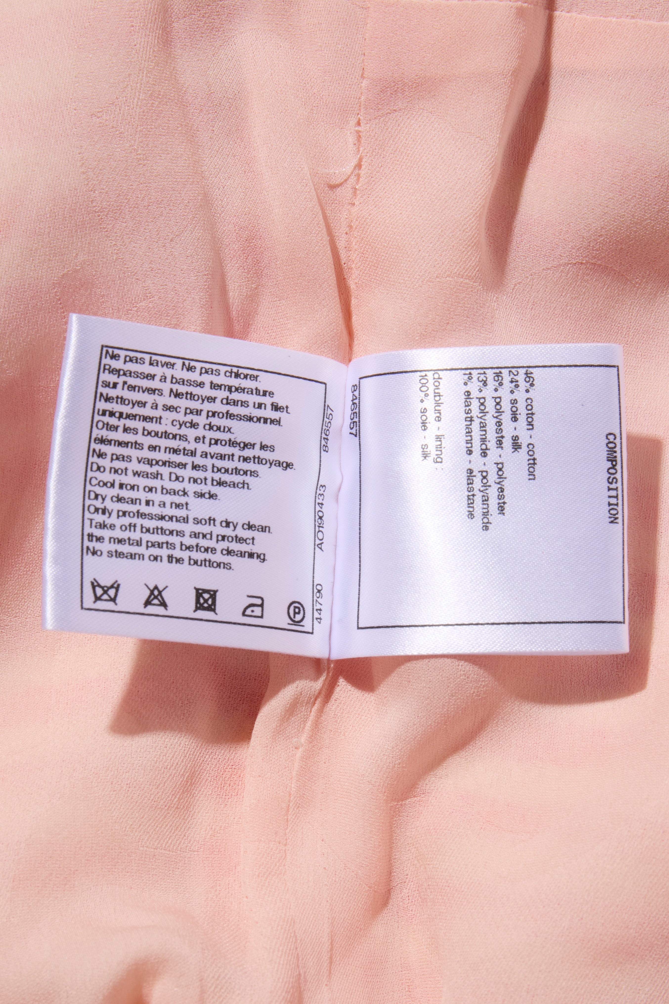 Chanel Spring/Summer 2015 Pink & White Striped Bouclé Dress FR 34