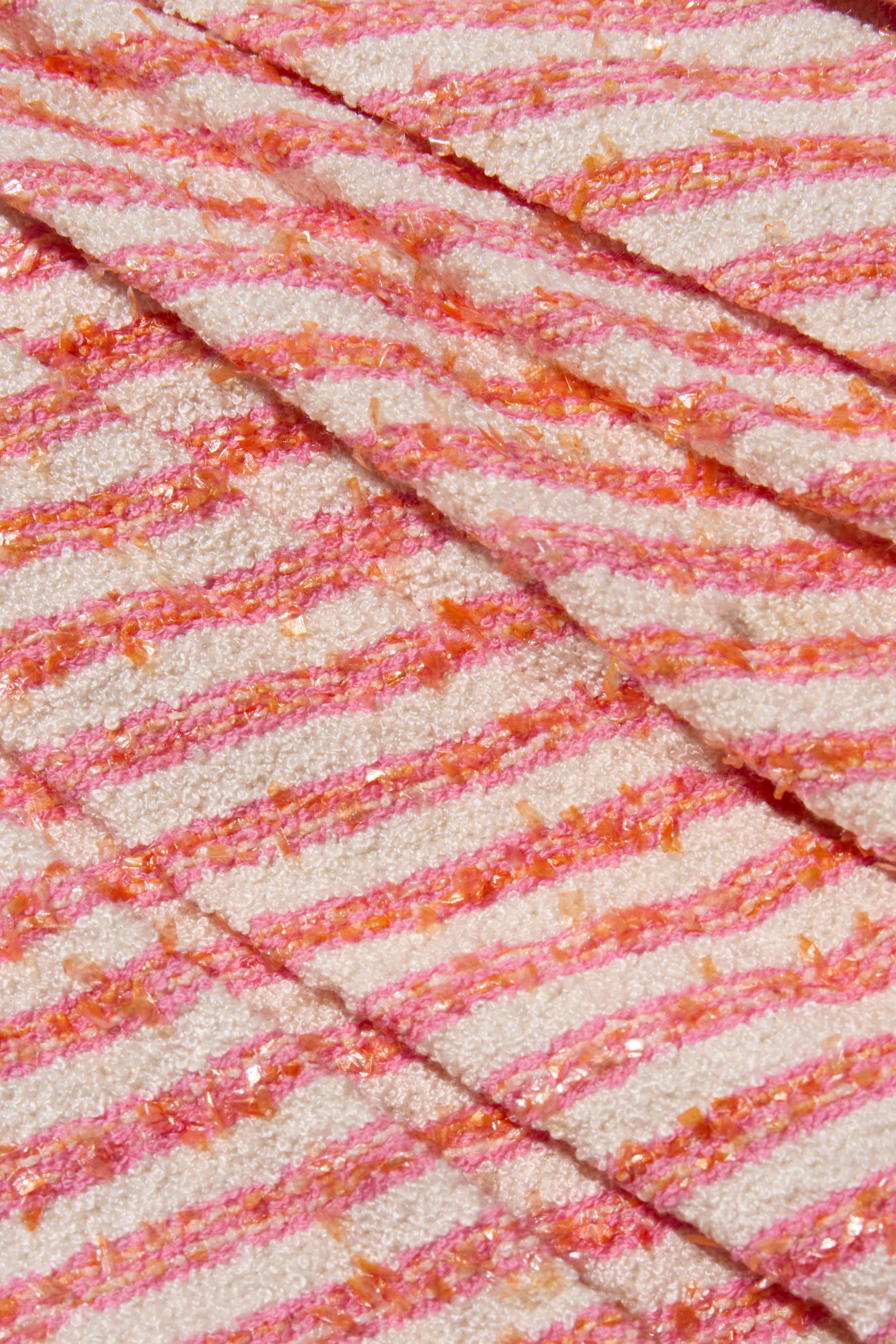 Chanel Spring/Summer 2015 Pink & White Striped Bouclé Dress FR 34
