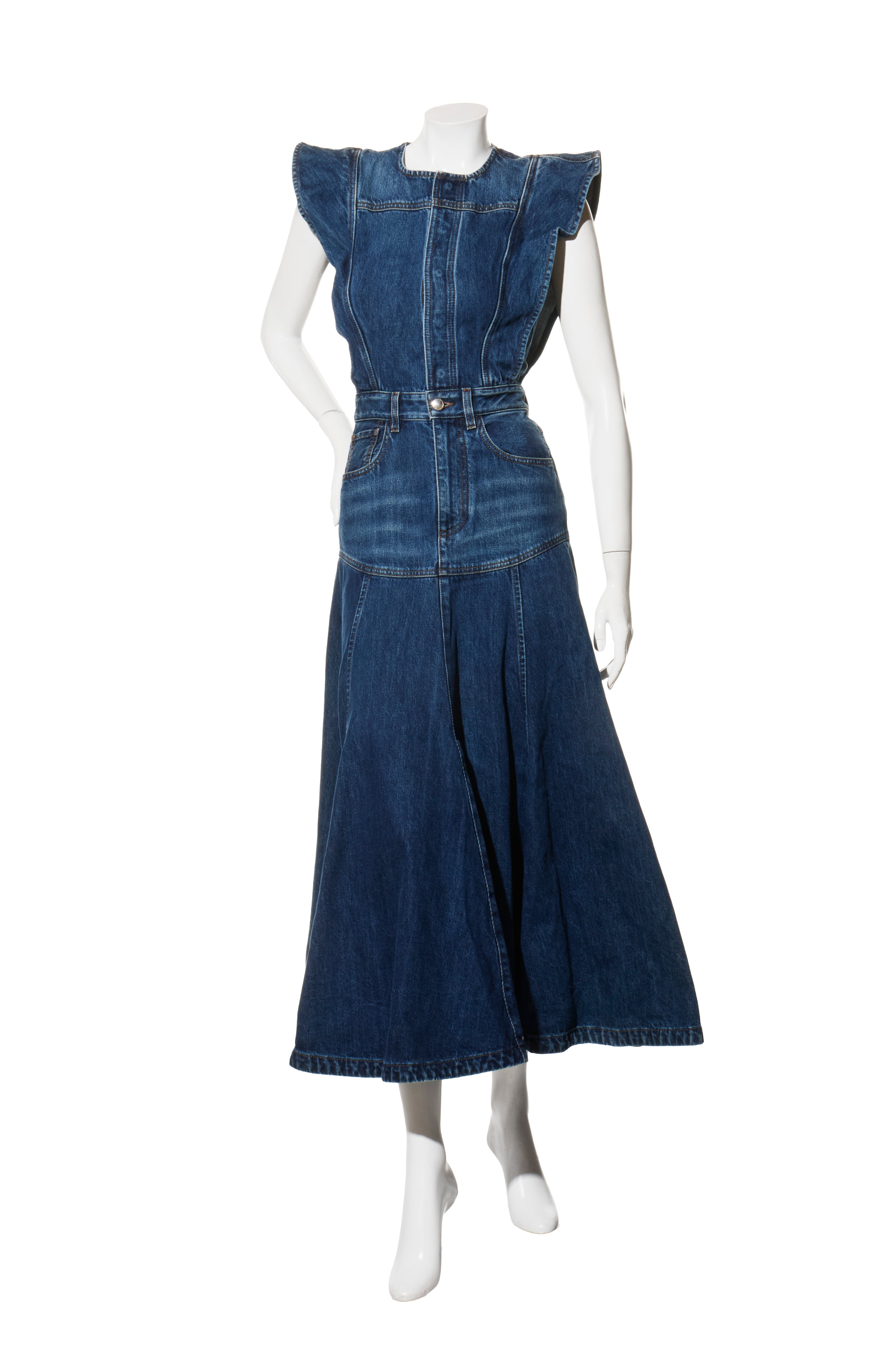 Chloé Dusky Blue Denim Maxi Dress Resort 2022 Collection Size 34