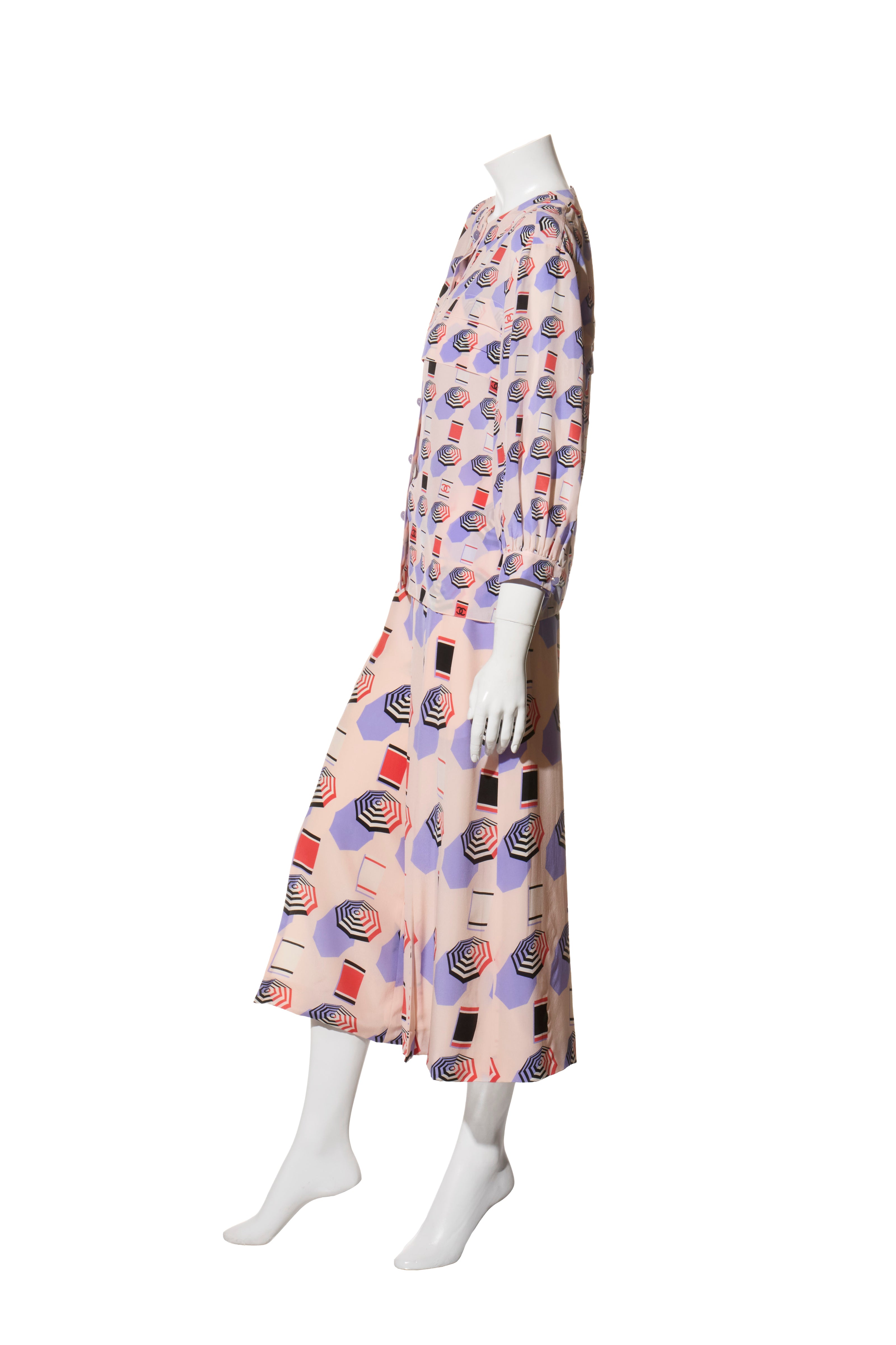 Chanel SS2019 Silk Lipstick Print Blouse & QPants Set FR 38 Runway Documented Collector’s Piece