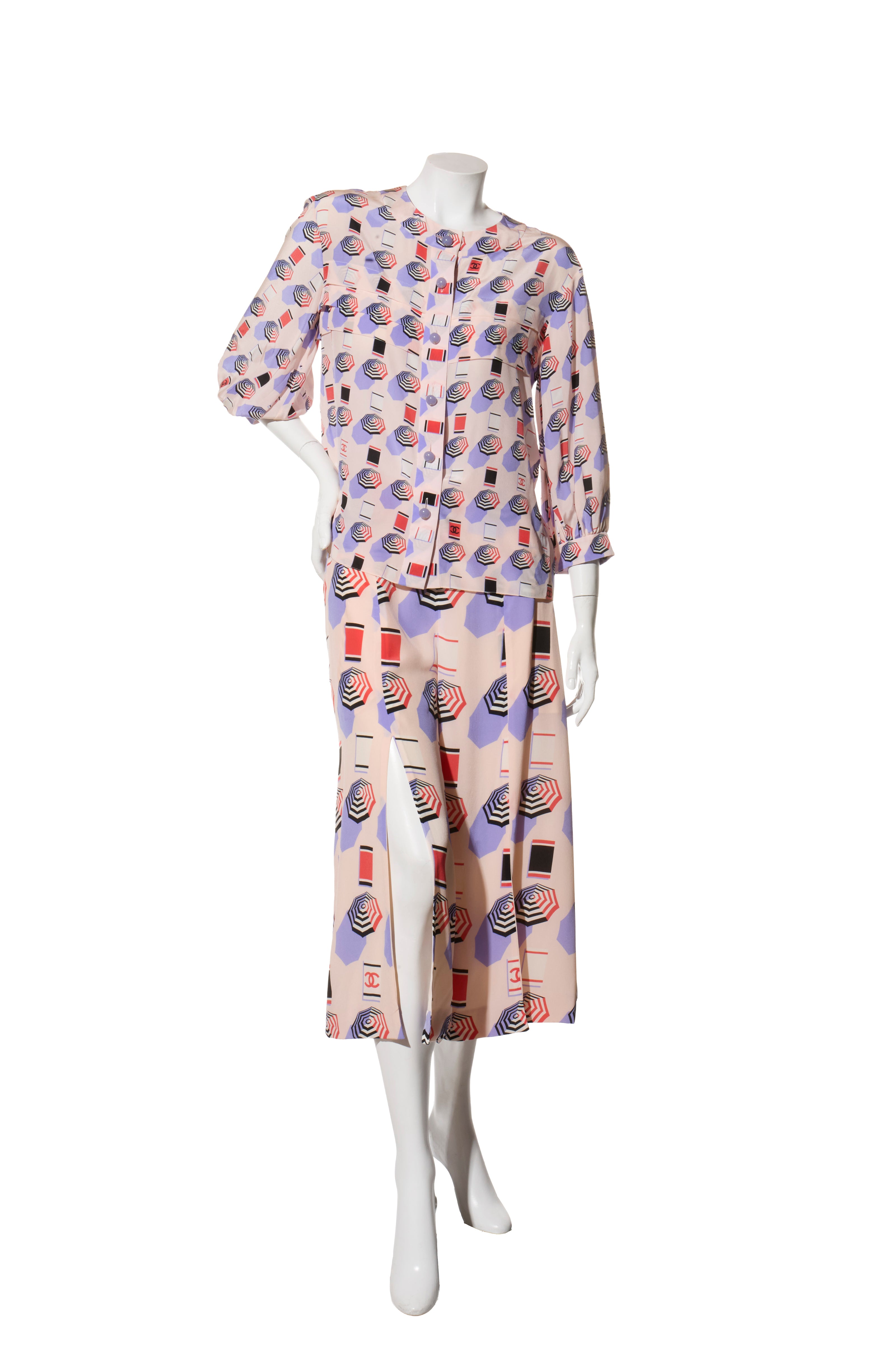 Chanel SS2019 Silk Lipstick Print Blouse & QPants Set FR 38 Runway Documented Collector’s Piece