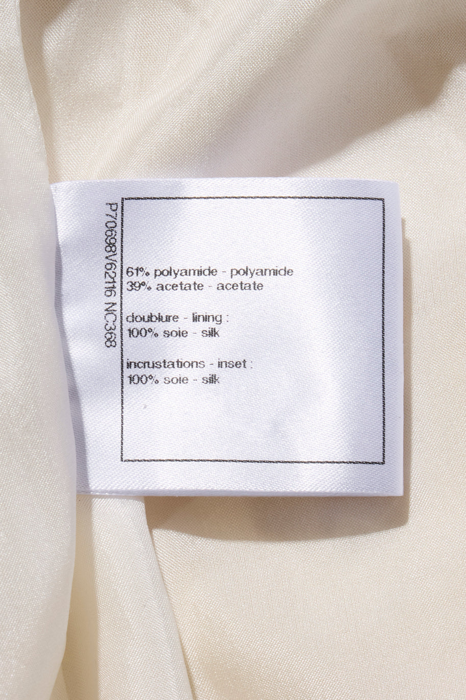 Chanel Satin Bomber Jacket Spring/Summer 2021 Ecru with Black Collar FR 34 NWT