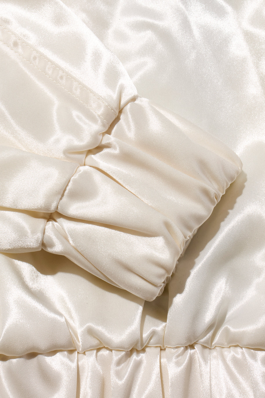 Chanel Satin Bomber Jacket Spring/Summer 2021 Ecru with Black Collar FR 34 NWT