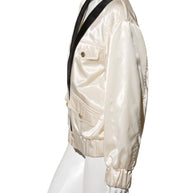 Chanel Satin Bomber Jacket Spring/Summer 2021 Ecru with Black Collar FR 34 NWT