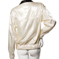 Chanel Satin Bomber Jacket Spring/Summer 2021 Ecru with Black Collar FR 34 NWT