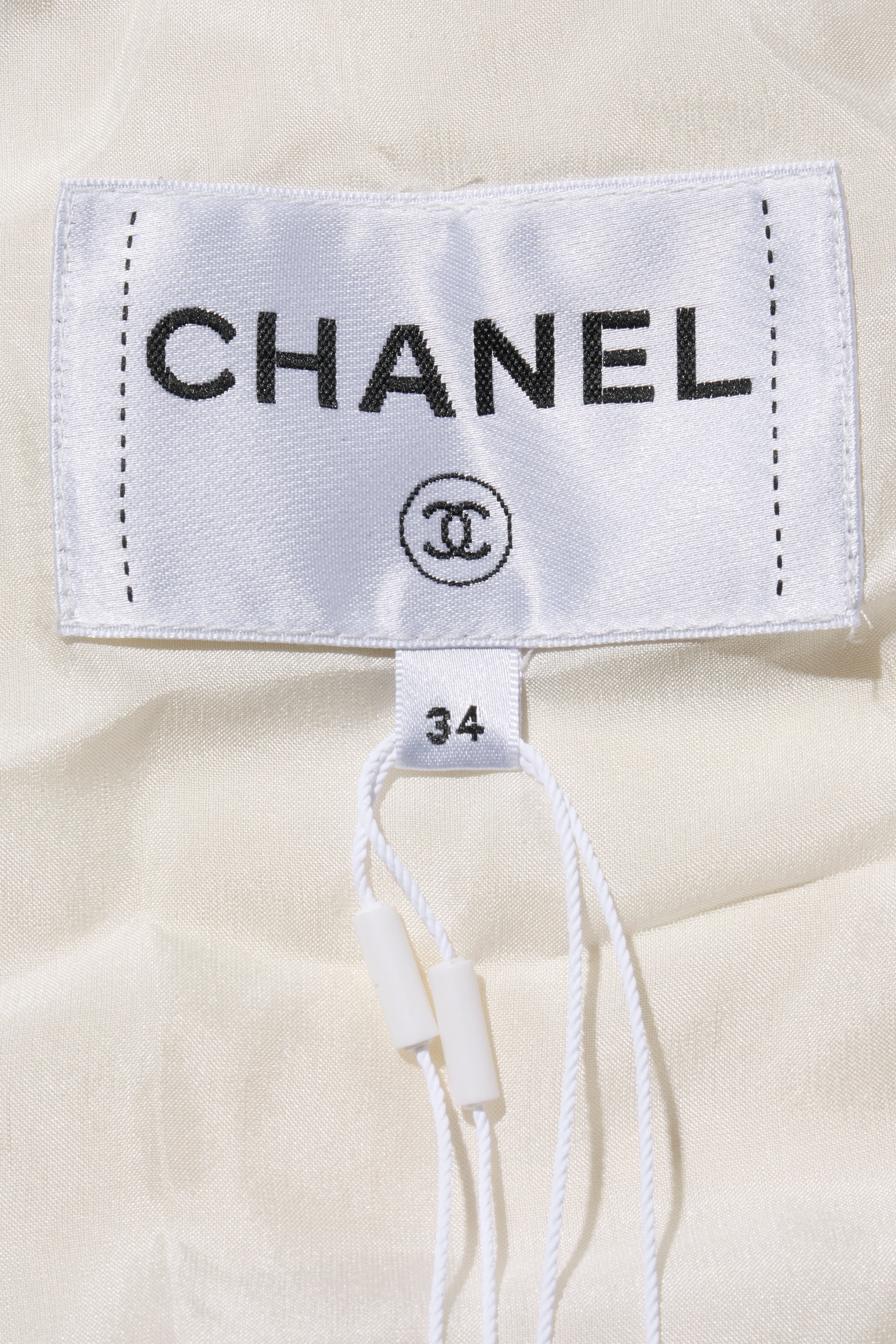 Chanel Satin Bomber Jacket Spring/Summer 2021 Ecru with Black Collar FR 34 NWT