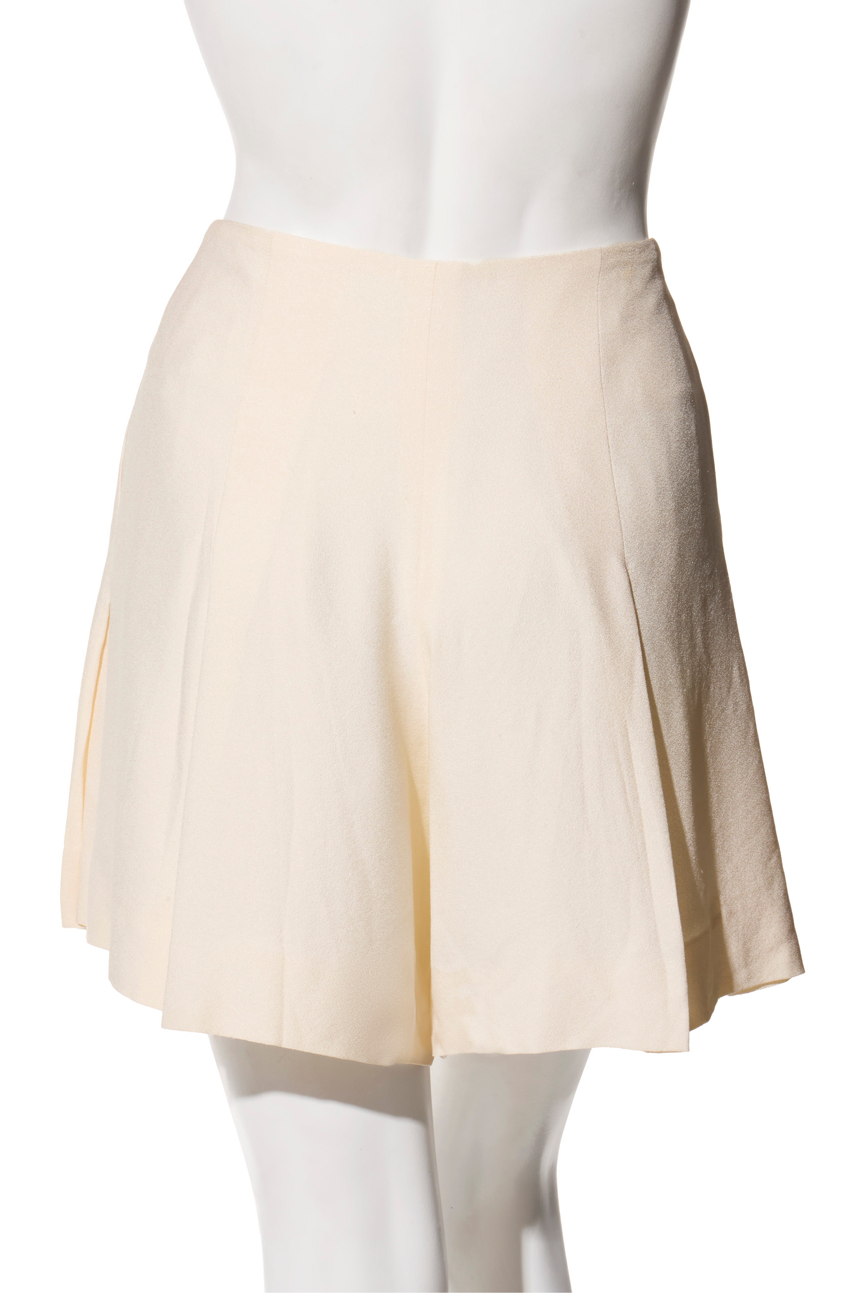 Chanel Spring 2012 Cream Silk Pleated Shorts with Crystal CC Button FR 38