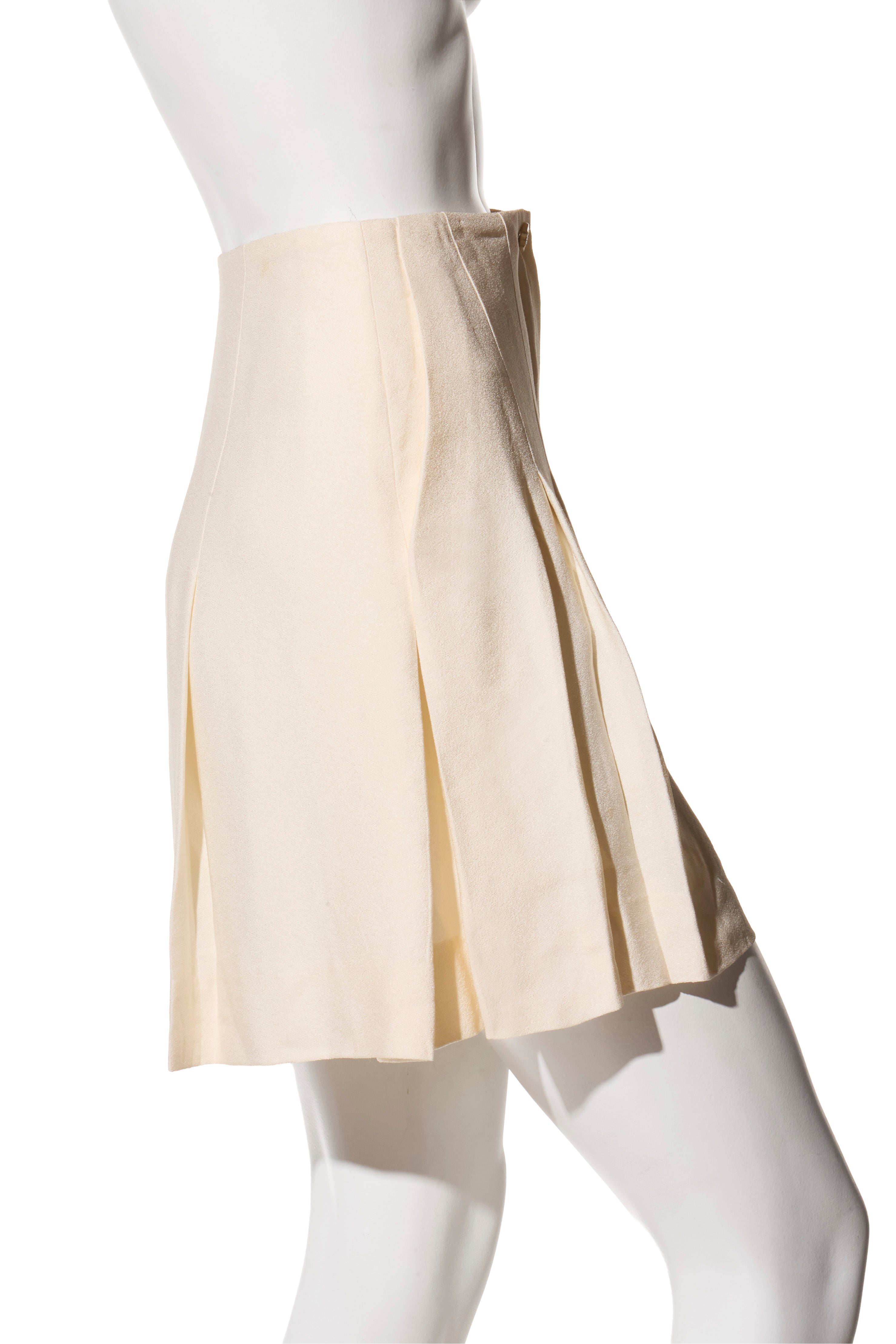 Chanel Spring 2012 Cream Silk Pleated Shorts with Crystal CC Button FR 38