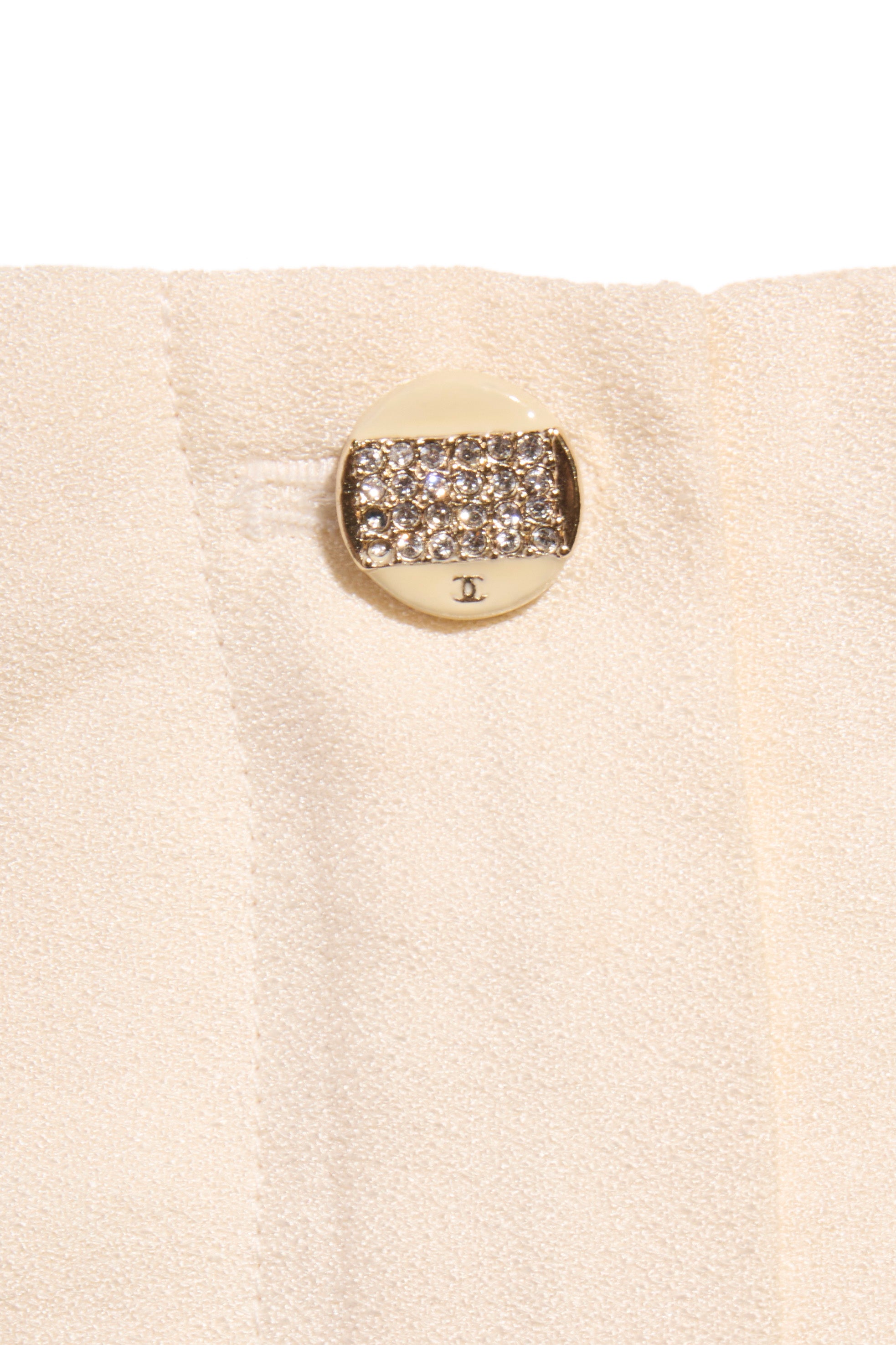 Chanel Spring 2012 Cream Silk Pleated Shorts with Crystal CC Button FR 38