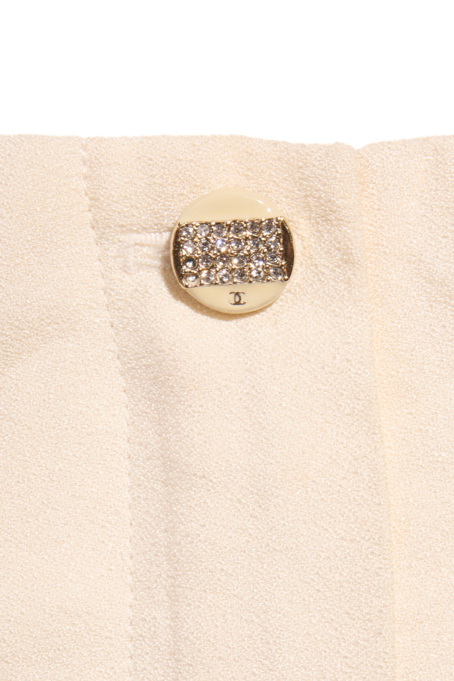 Chanel Spring 2012 Cream Silk Pleated Shorts with Crystal CC Button FR 38