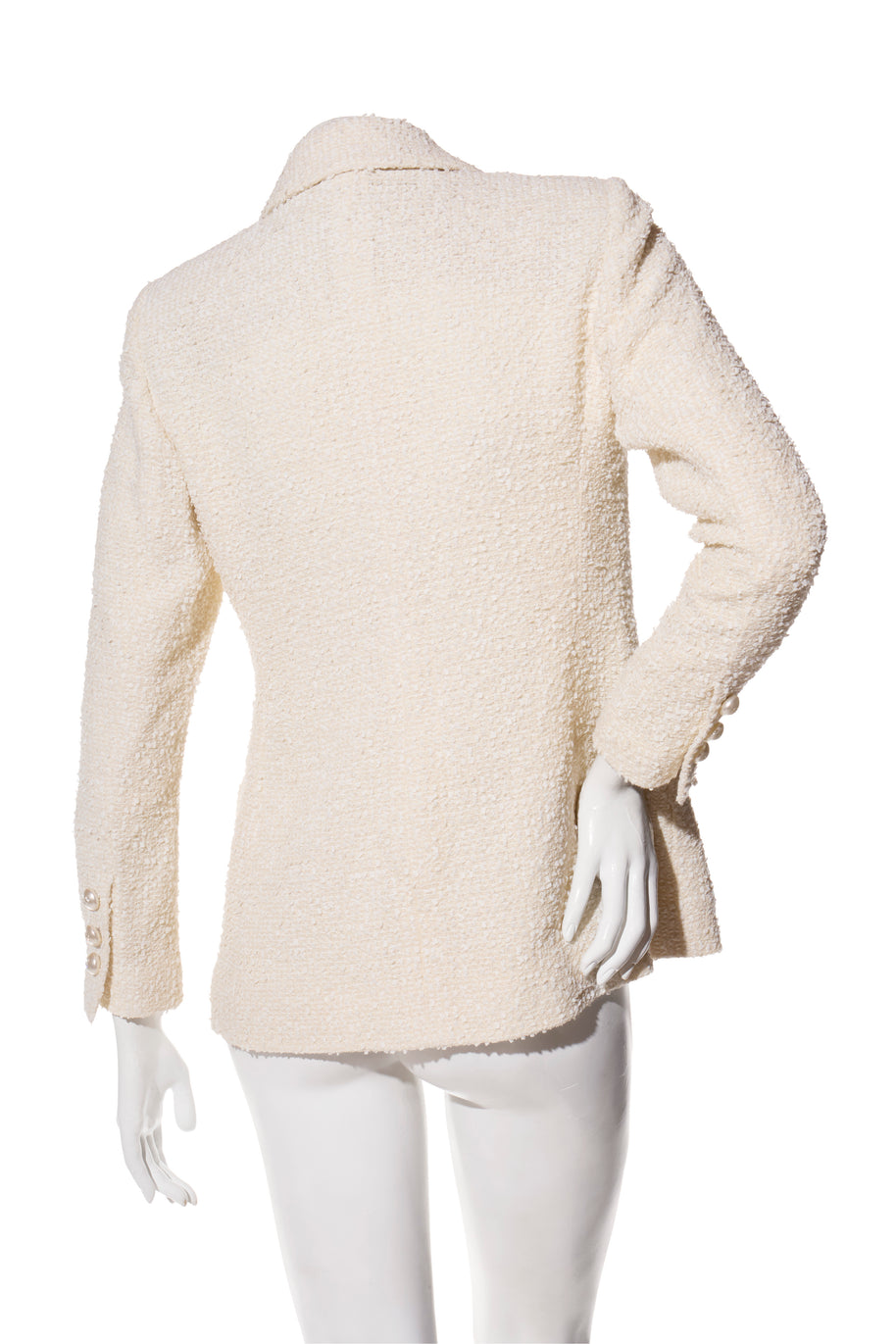 Chanel 2019 La Pausa Runway Cream Bouclé Tweed Suit Jacket & Pant Set Size 36