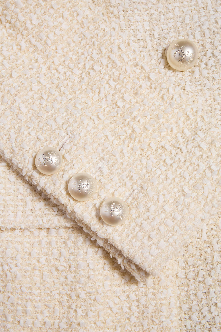 Chanel 2019 La Pausa Runway Cream Bouclé Tweed Suit Jacket & Pant Set Size 36