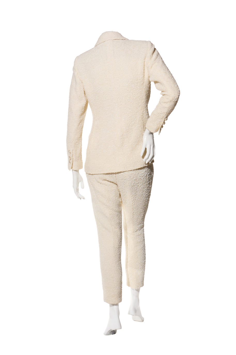 Chanel 2019 La Pausa Runway Cream Bouclé Tweed Suit Jacket & Pant Set Size 36