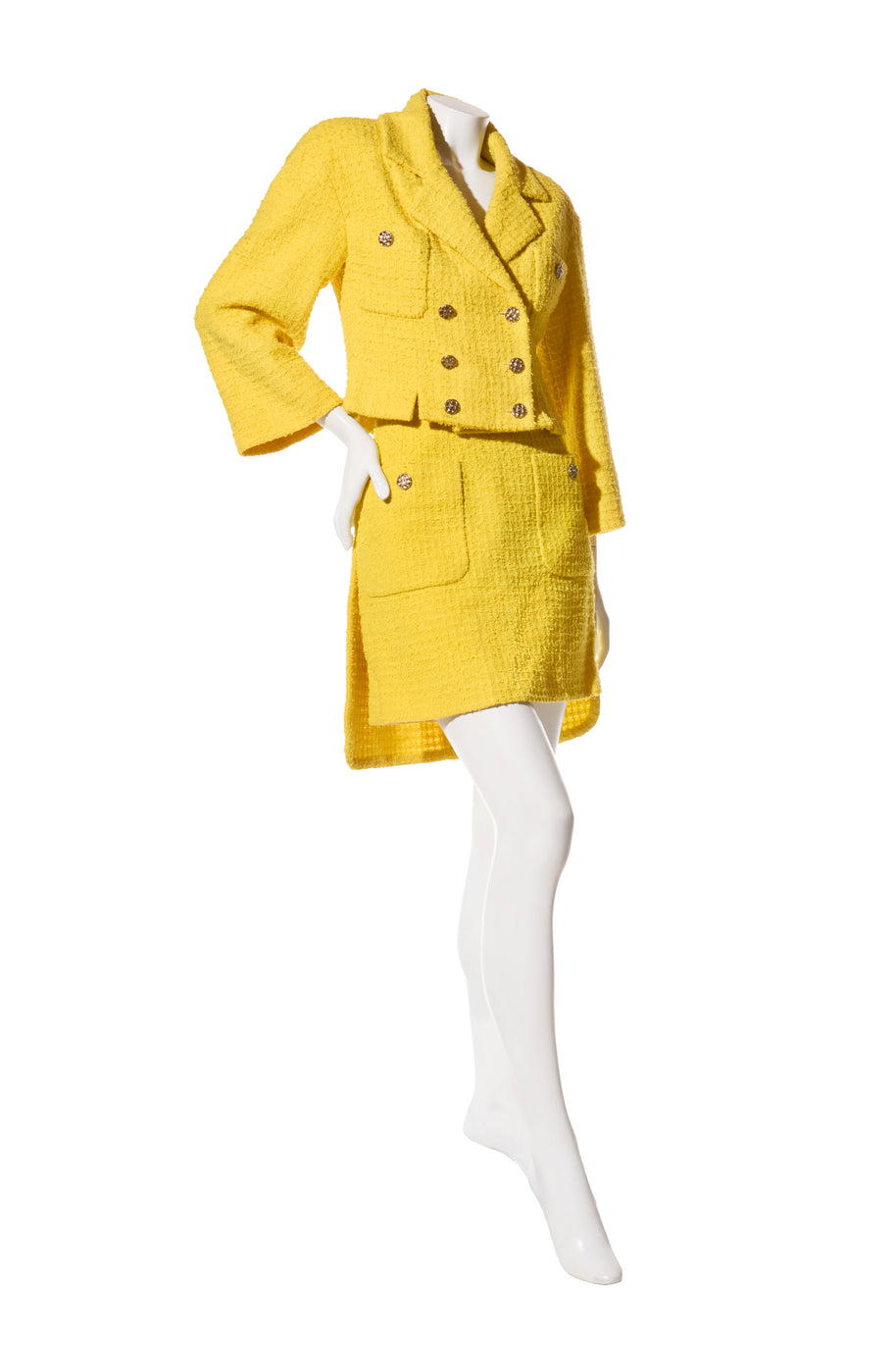 Chanel Spring/Summer 2022 Runway Yellow Tweed Skirt Suit, FR 36 / 34