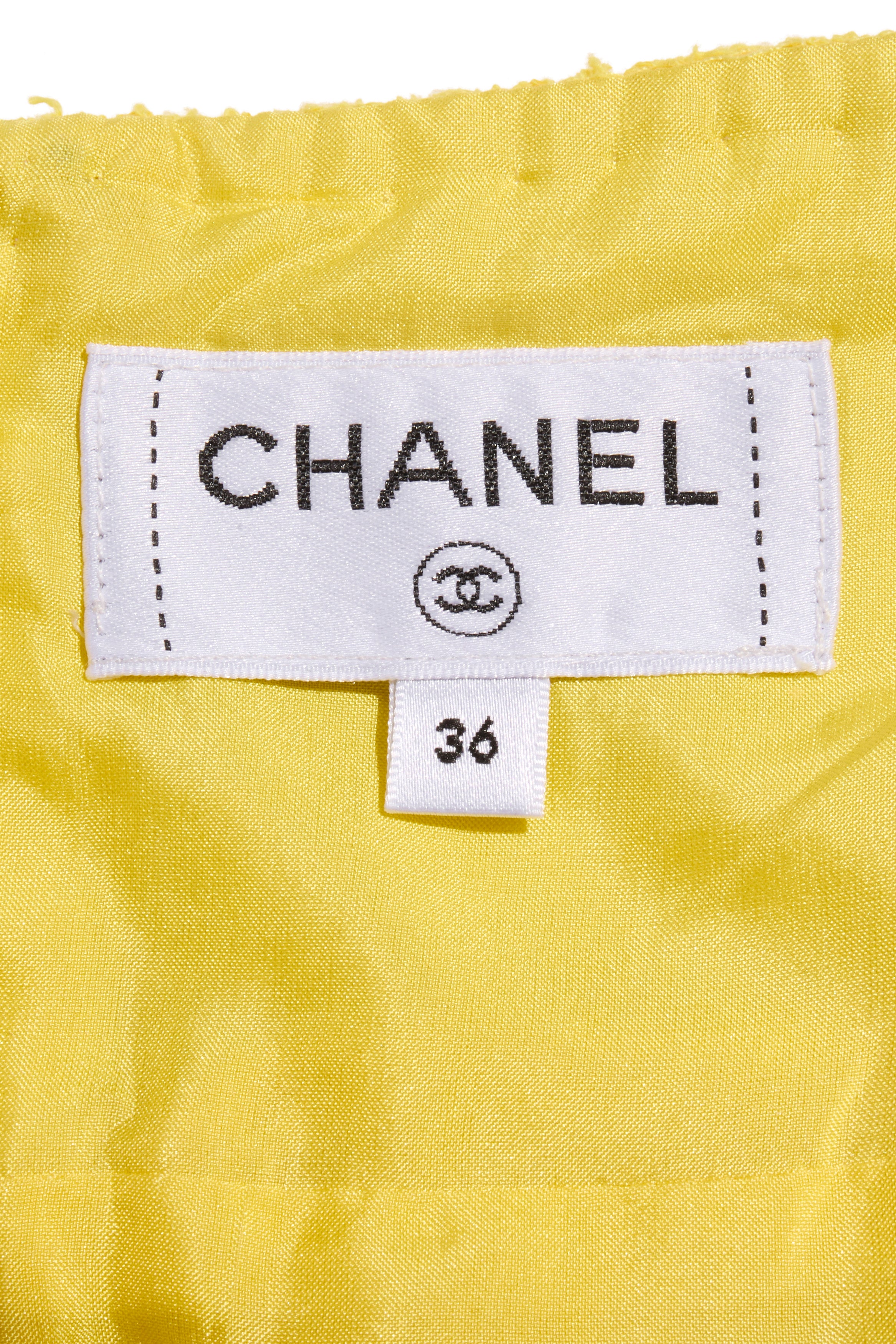 Chanel Spring/Summer 2022 Runway Yellow Tweed Skirt Suit, FR 36 / 34
