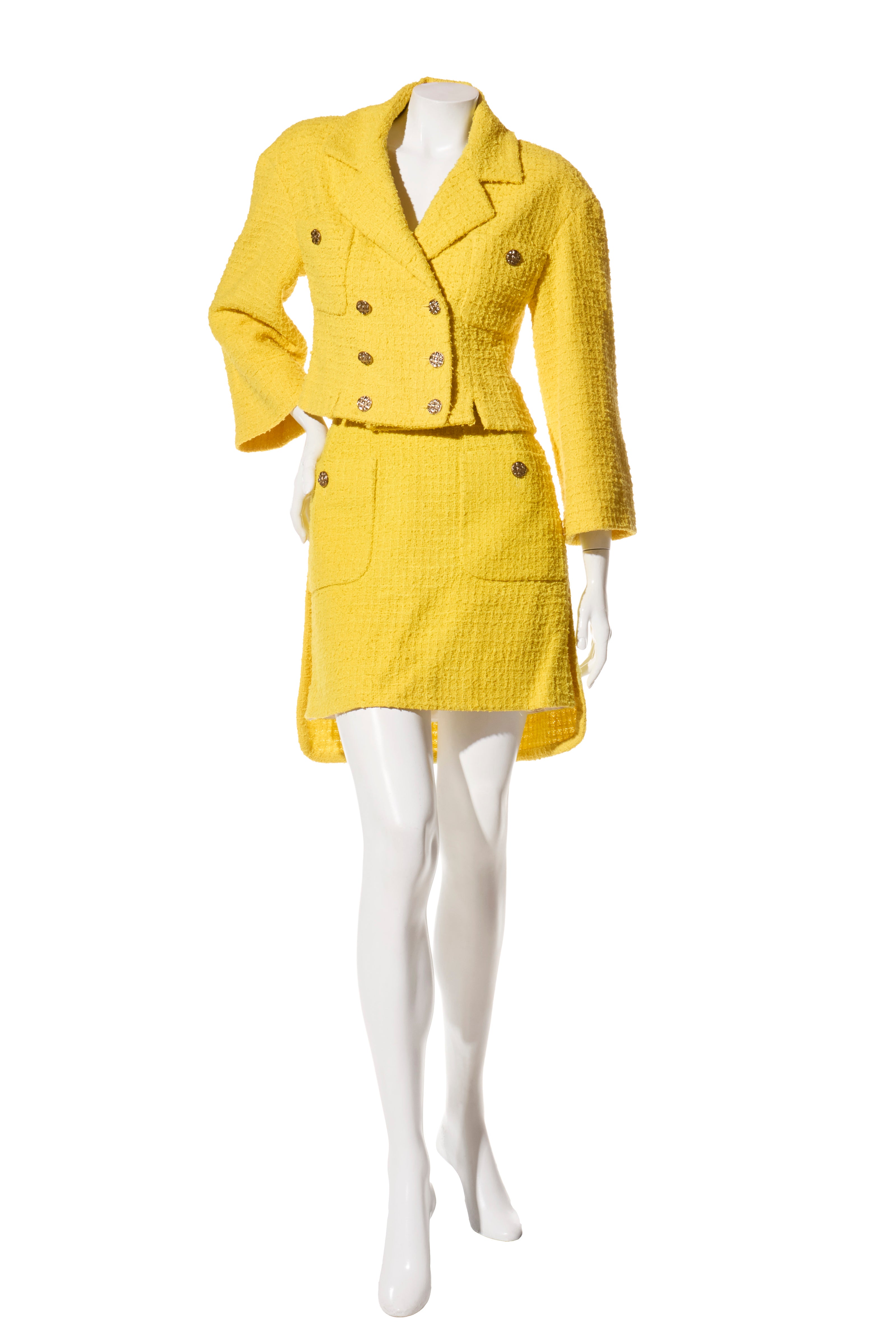 Chanel Spring/Summer 2022 Runway Yellow Tweed Skirt Suit, FR 36 / 34
