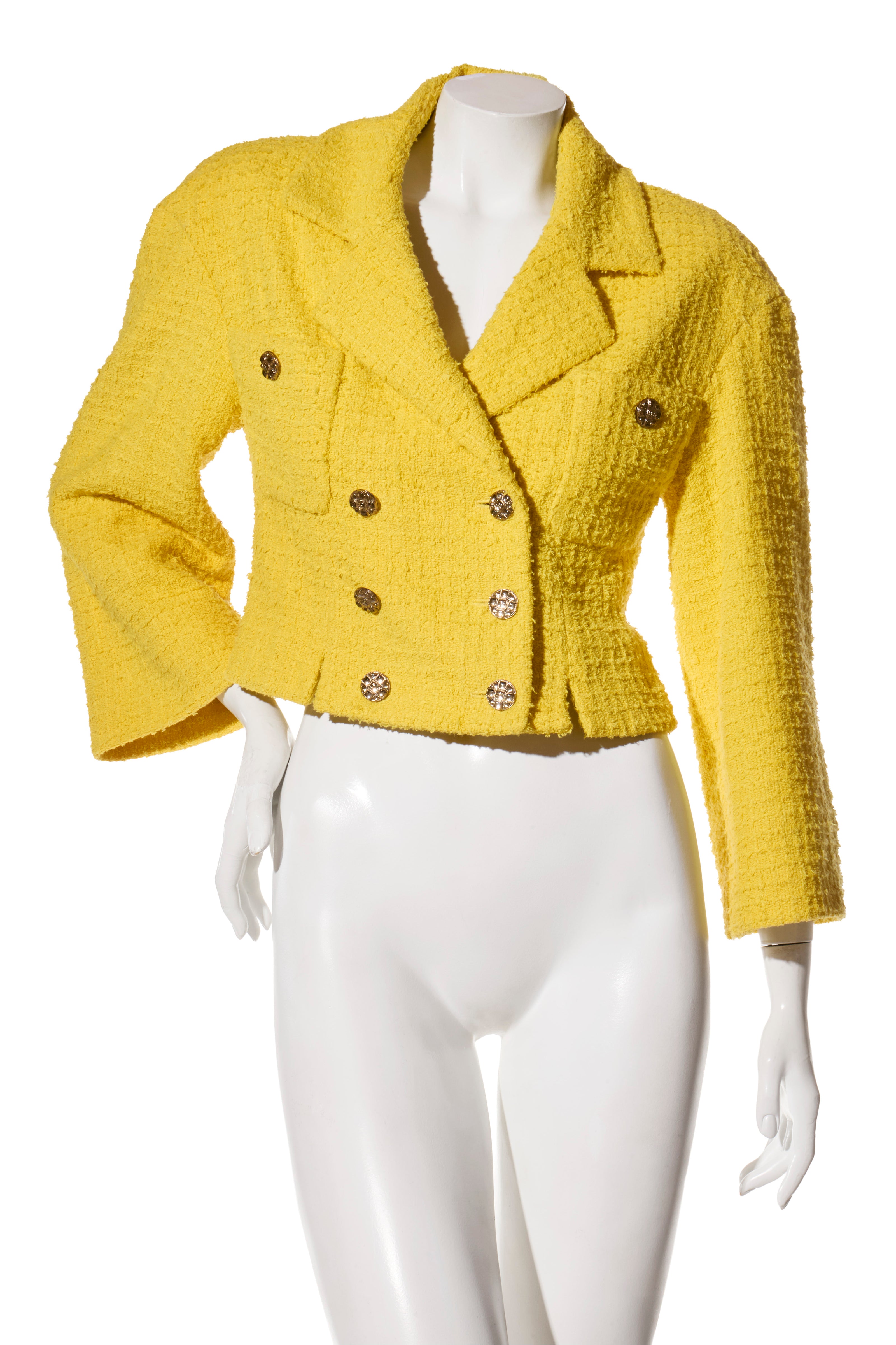 Chanel Spring/Summer 2022 Runway Yellow Tweed Skirt Suit, FR 36 / 34