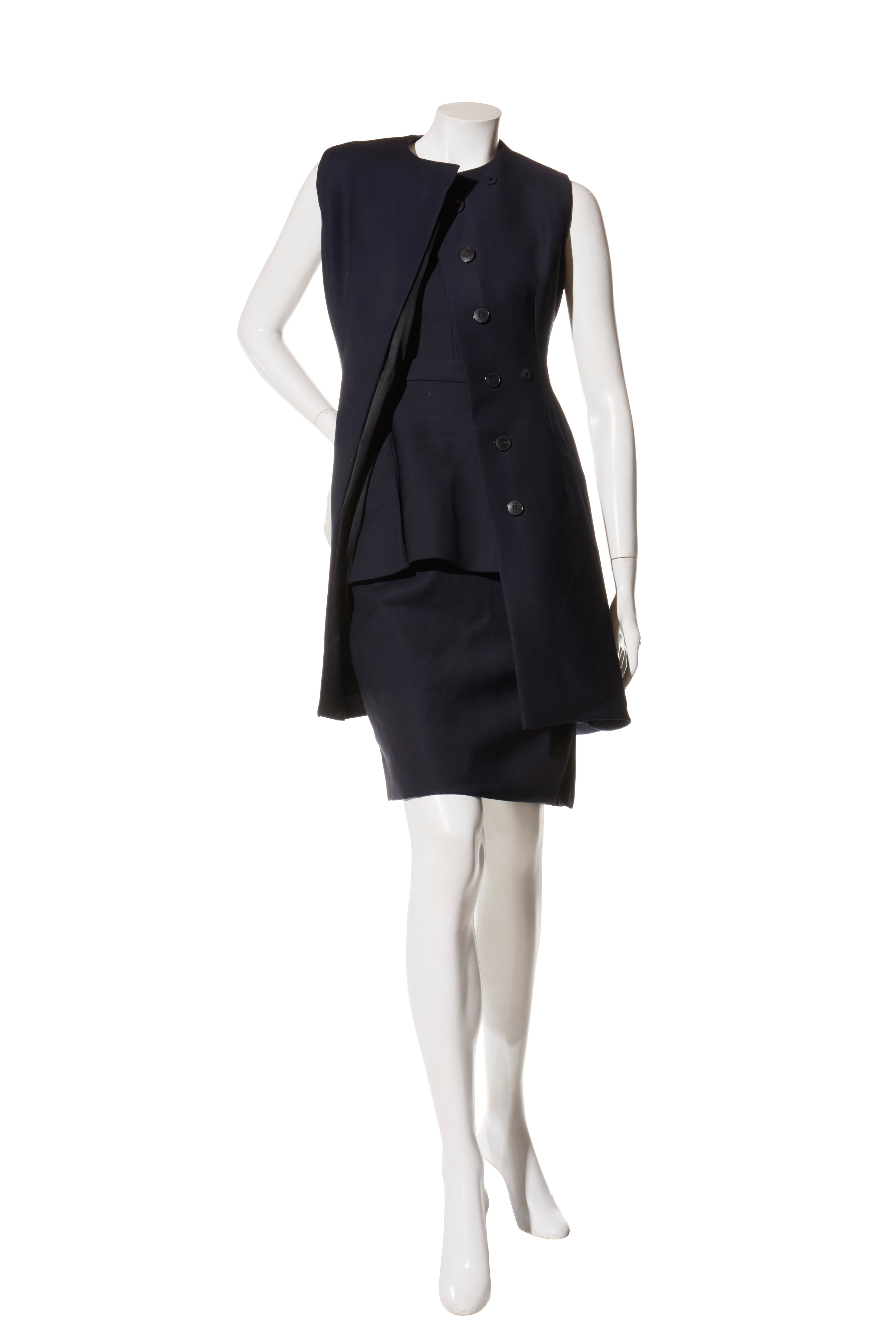 Christian Dior Paris Navy Wool-Silk Dress & Jacket Set FR 36 (US 4)
