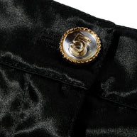 Chanel Spring/Summer 2021 Black Satin Ruched Shorts with No.5 Button FR 40