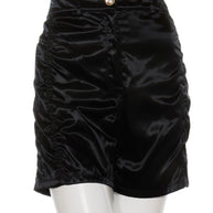 Chanel Spring/Summer 2021 Black Satin Ruched Shorts with No.5 Button FR 40