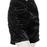 Chanel Spring/Summer 2021 Black Satin Ruched Shorts with No.5 Button FR 40