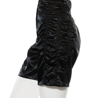 Chanel Spring/Summer 2021 Black Satin Ruched Shorts with No.5 Button FR 40