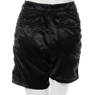 Chanel Spring/Summer 2021 Black Satin Ruched Shorts with No.5 Button FR 40