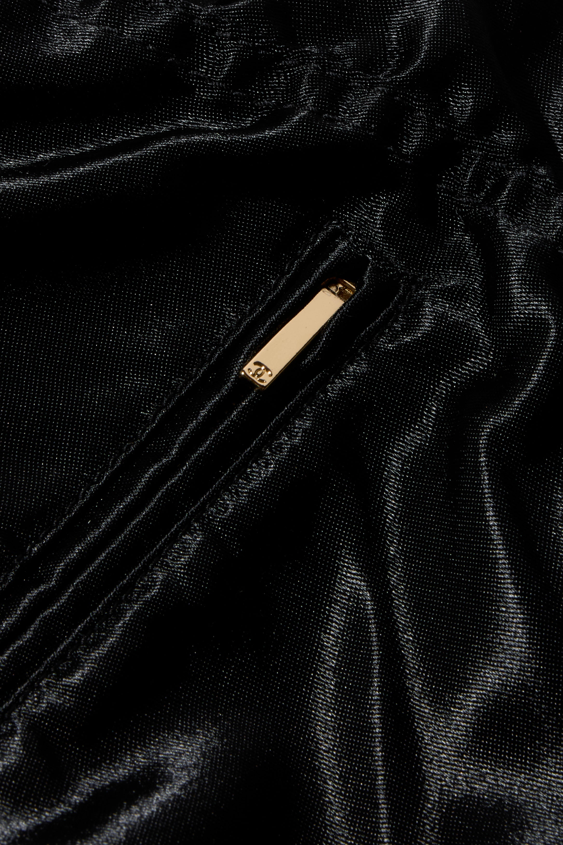 Chanel Spring/Summer 2021 Black Satin Ruched Shorts with No.5 Button FR 40