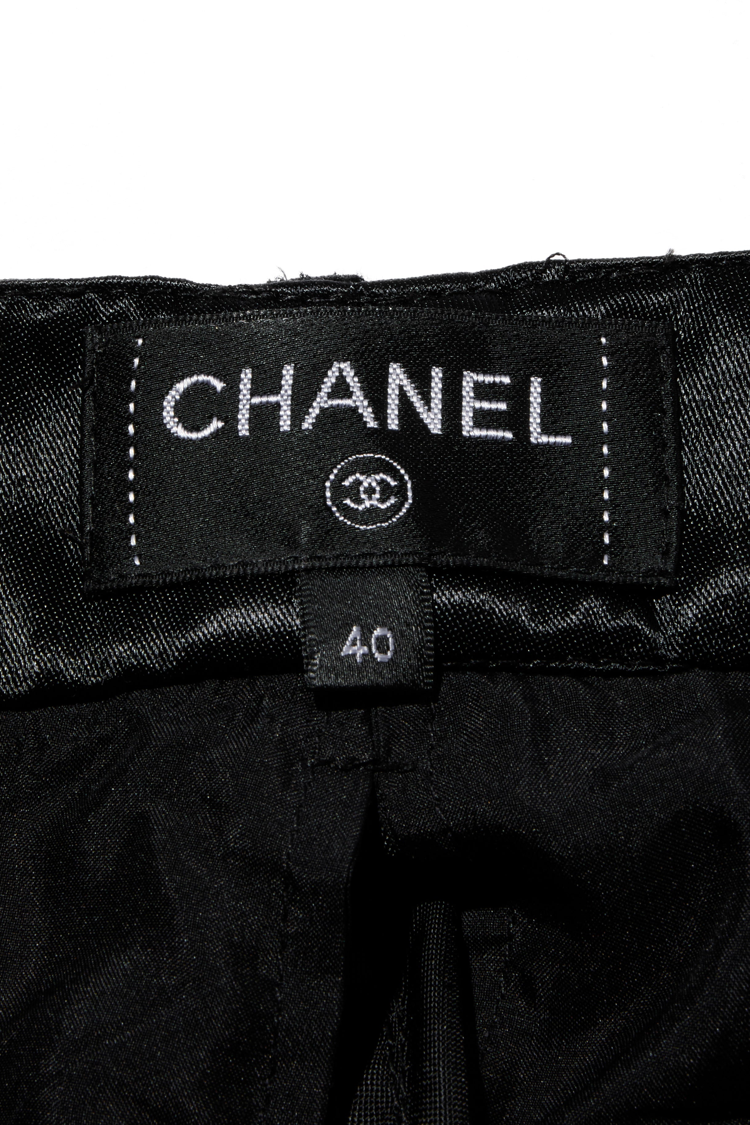 Chanel Spring/Summer 2021 Black Satin Ruched Shorts with No.5 Button FR 40