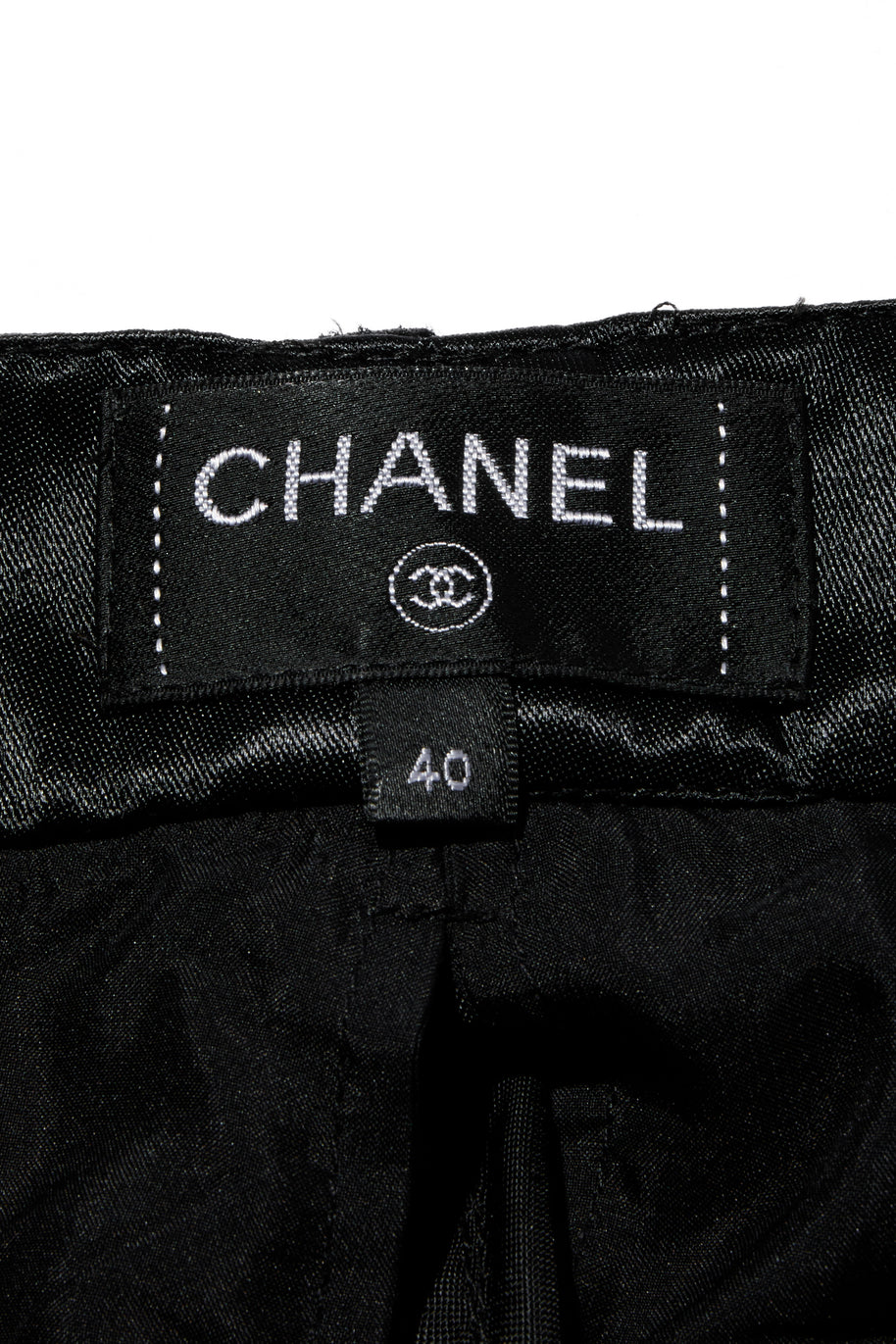 Chanel Spring/Summer 2021 Black Satin Ruched Shorts with No.5 Button FR 40