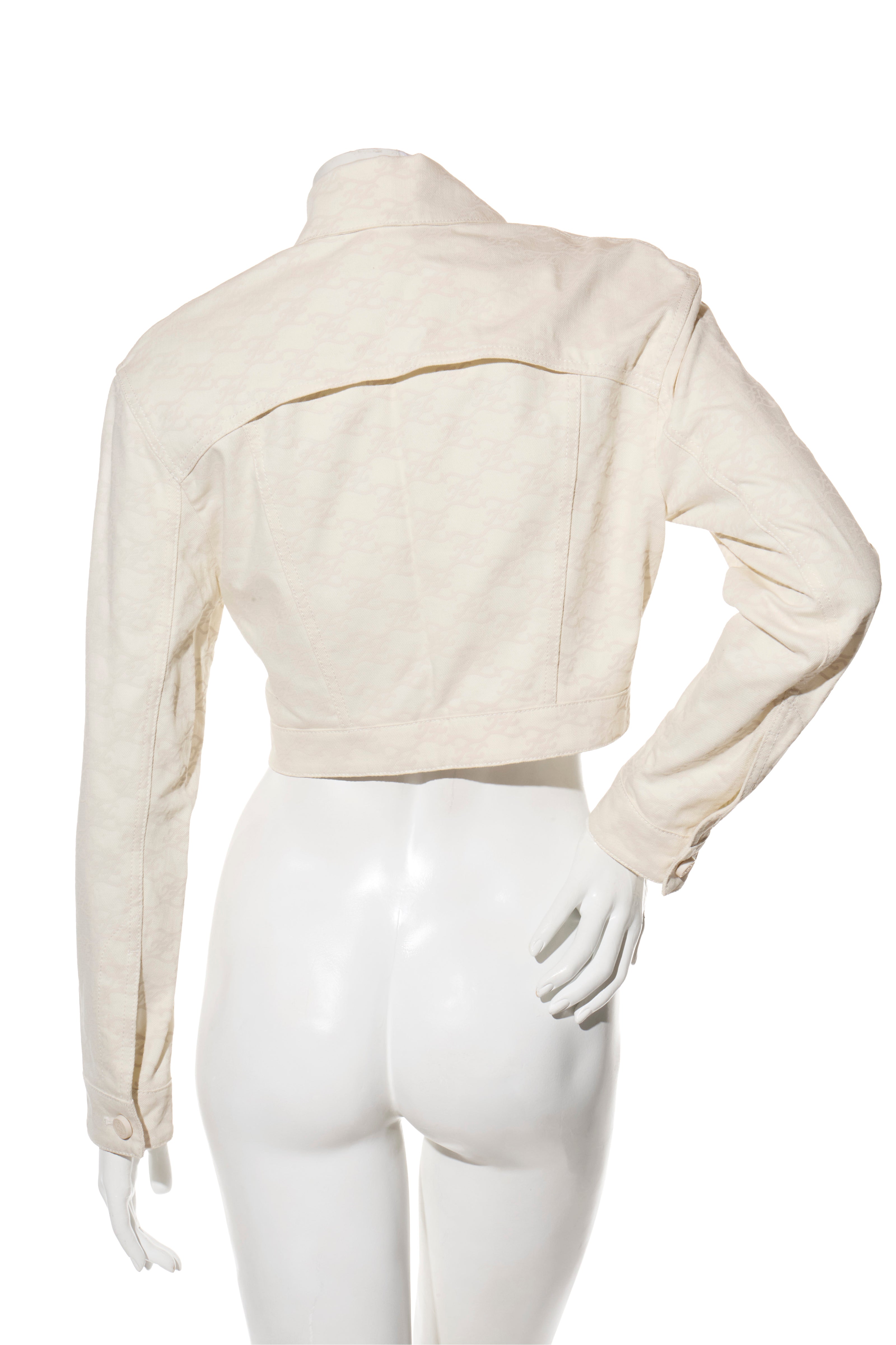 Fendi Women's Ivory FF Monogram Denim Jacket & Pants Set IT 40 / US 4 Made in Italy