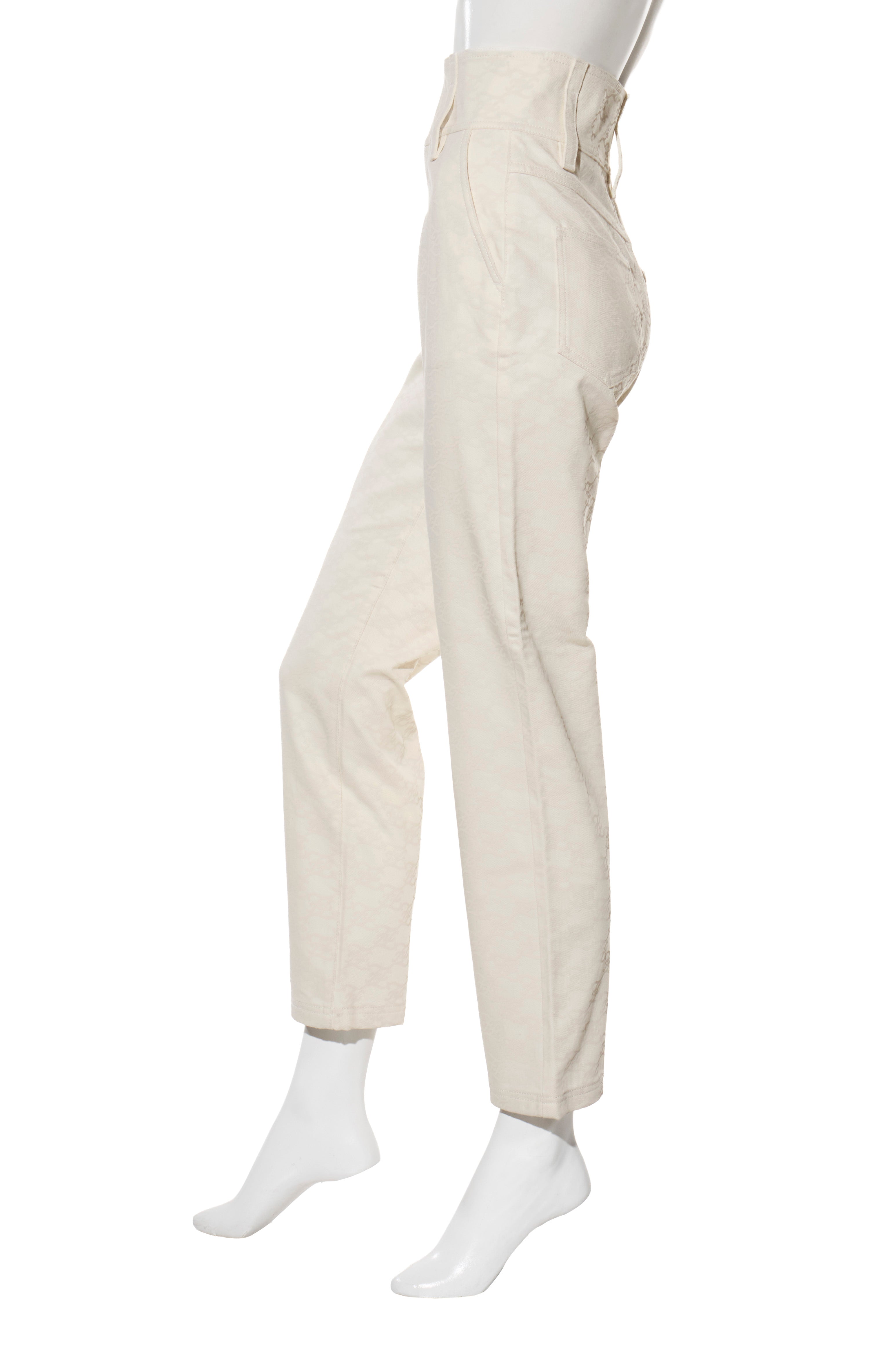 Fendi Women's Ivory FF Monogram Denim Jacket & Pants Set IT 40 / US 4 Made in Italy
