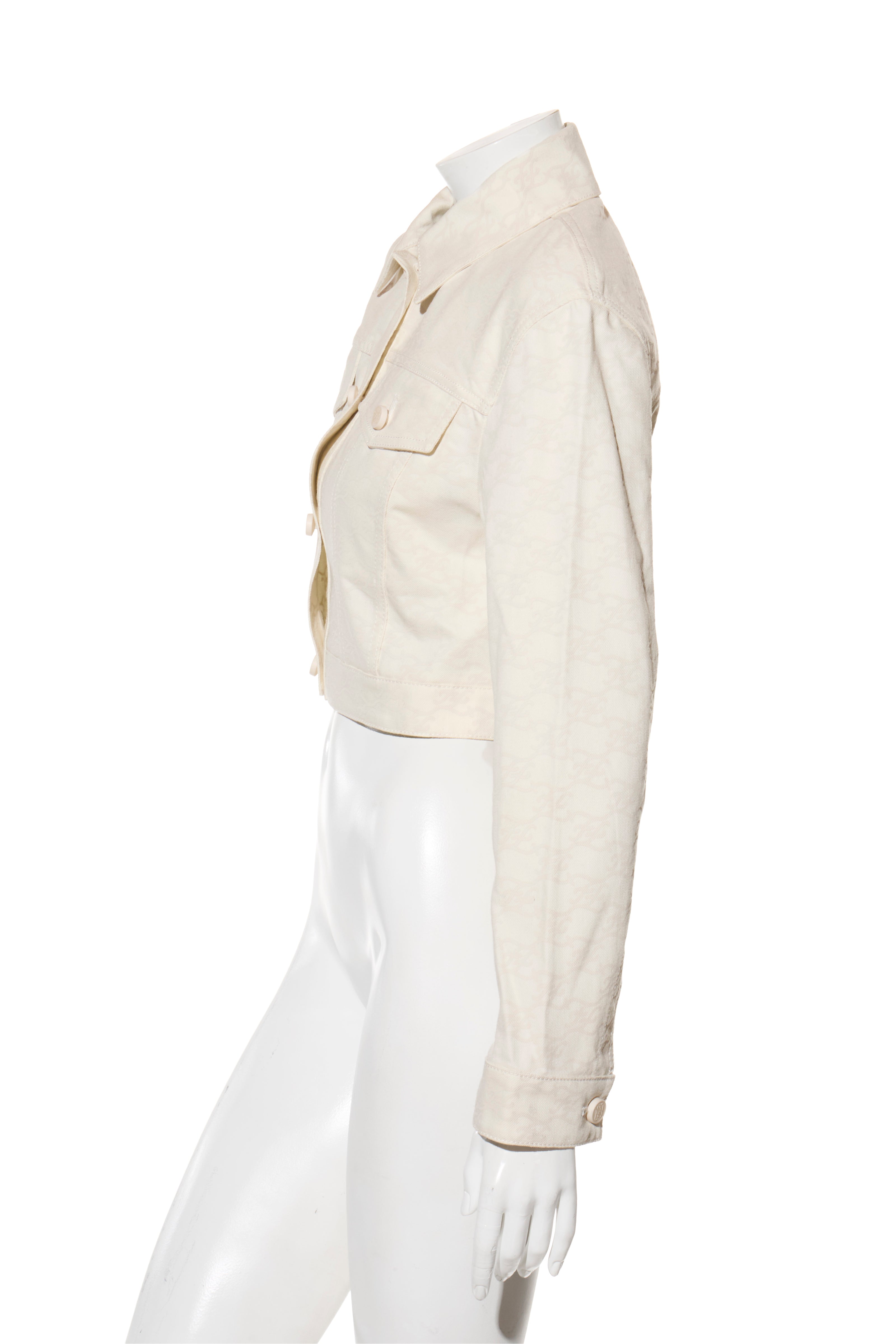 Fendi Women's Ivory FF Monogram Denim Jacket & Pants Set IT 40 / US 4 Made in Italy