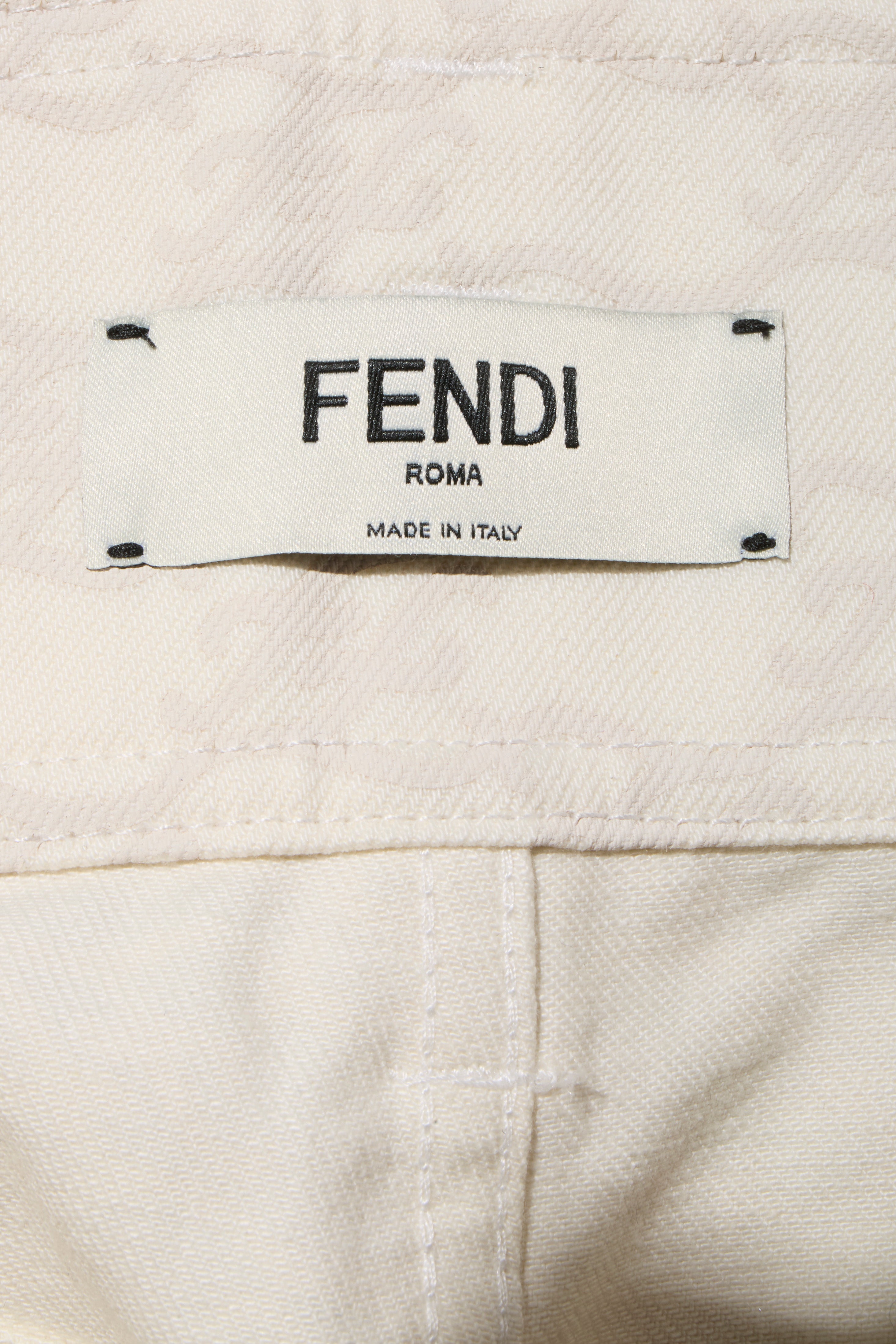 Fendi Women's Ivory FF Monogram Denim Jacket & Pants Set IT 40 / US 4 Made in Italy