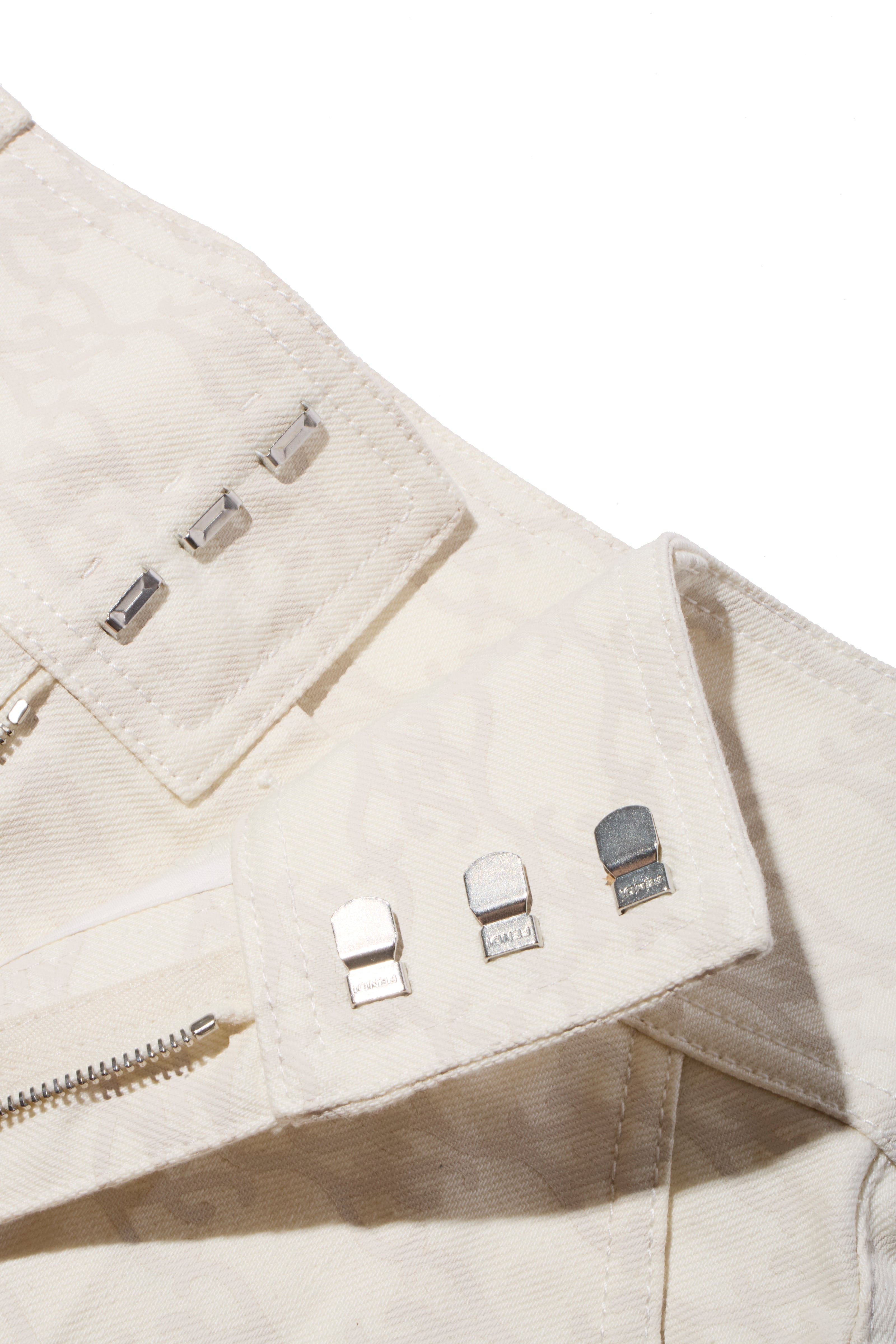 Fendi Women's Ivory FF Monogram Denim Jacket & Pants Set IT 40 / US 4 Made in Italy