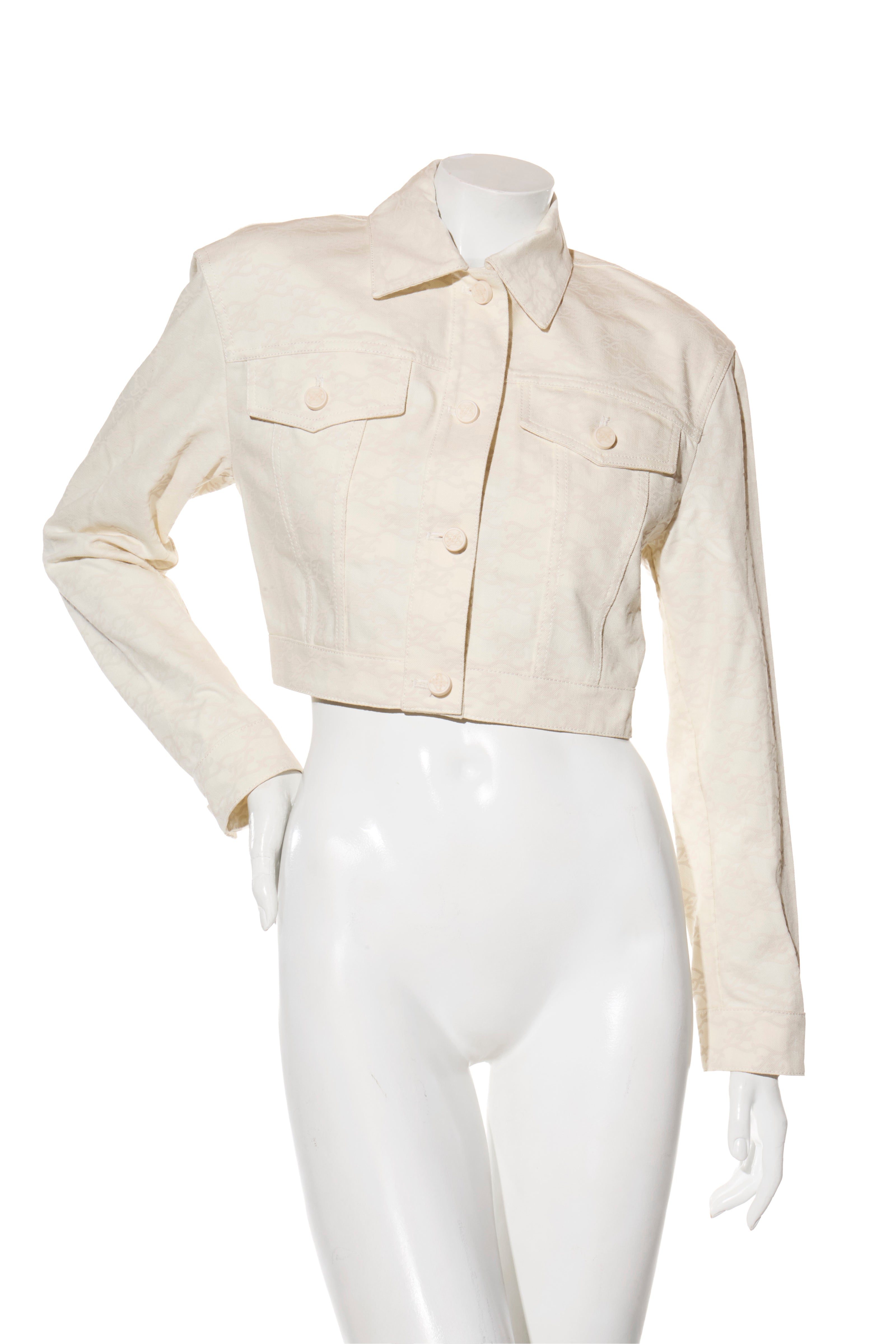 Fendi Women's Ivory FF Monogram Denim Jacket & Pants Set IT 40 / US 4 Made in Italy