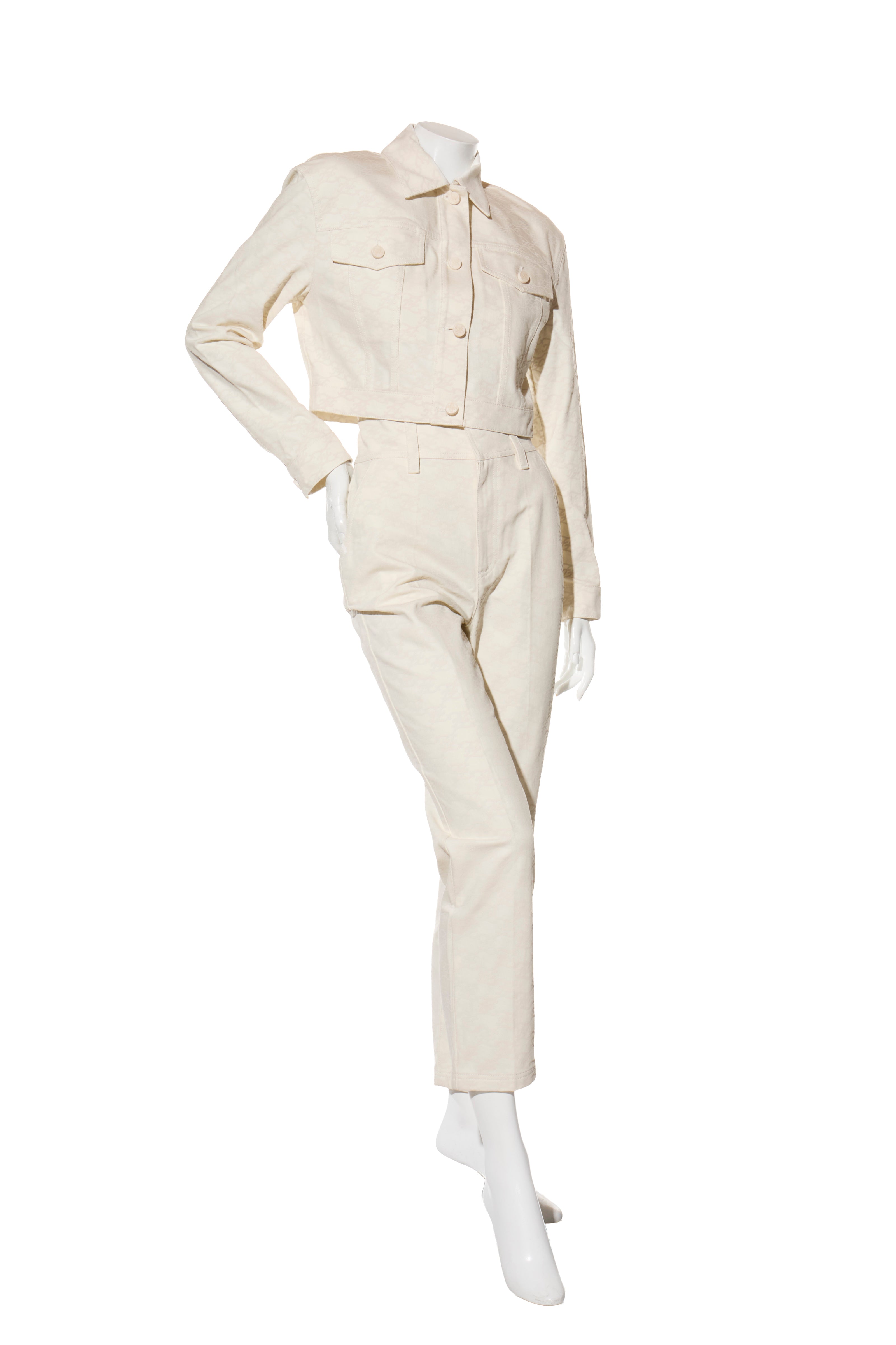 Fendi Women's Ivory FF Monogram Denim Jacket & Pants Set IT 40 / US 4 Made in Italy