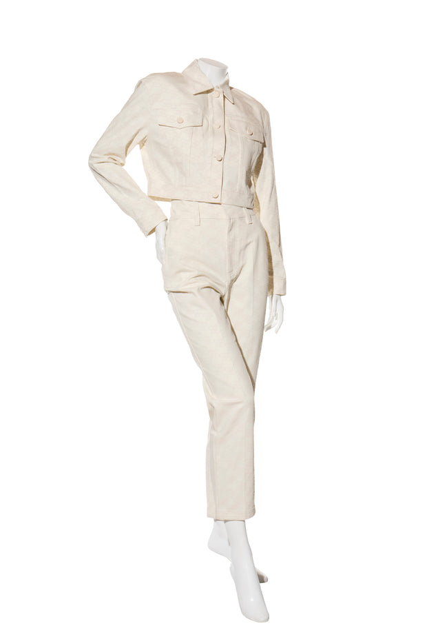 Fendi Women’s Ivory FF Monogram Denim Jacket & Pants Set IT 40 / US 4 Made in Italy