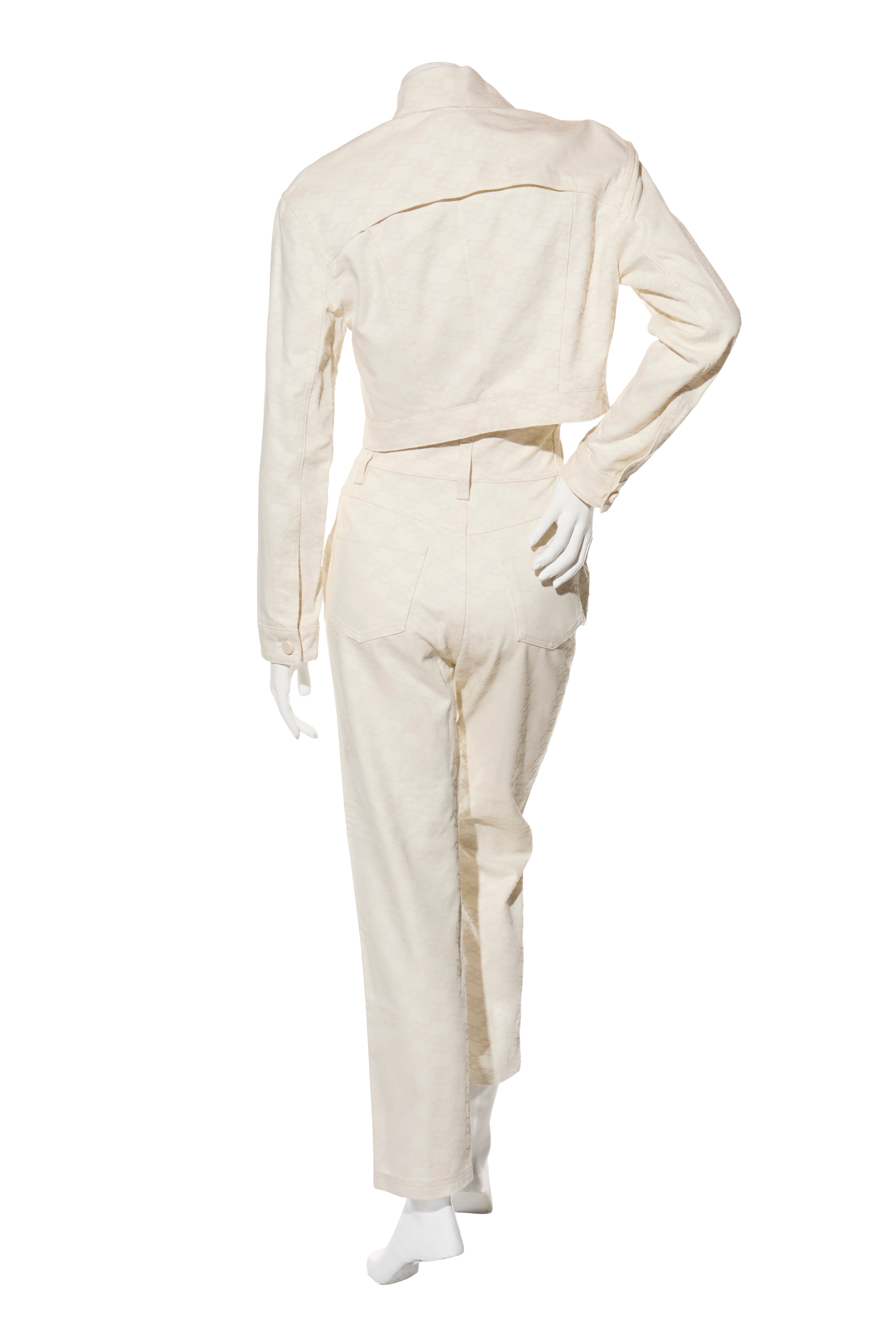 Fendi Women's Ivory FF Monogram Denim Jacket & Pants Set IT 40 / US 4 Made in Italy