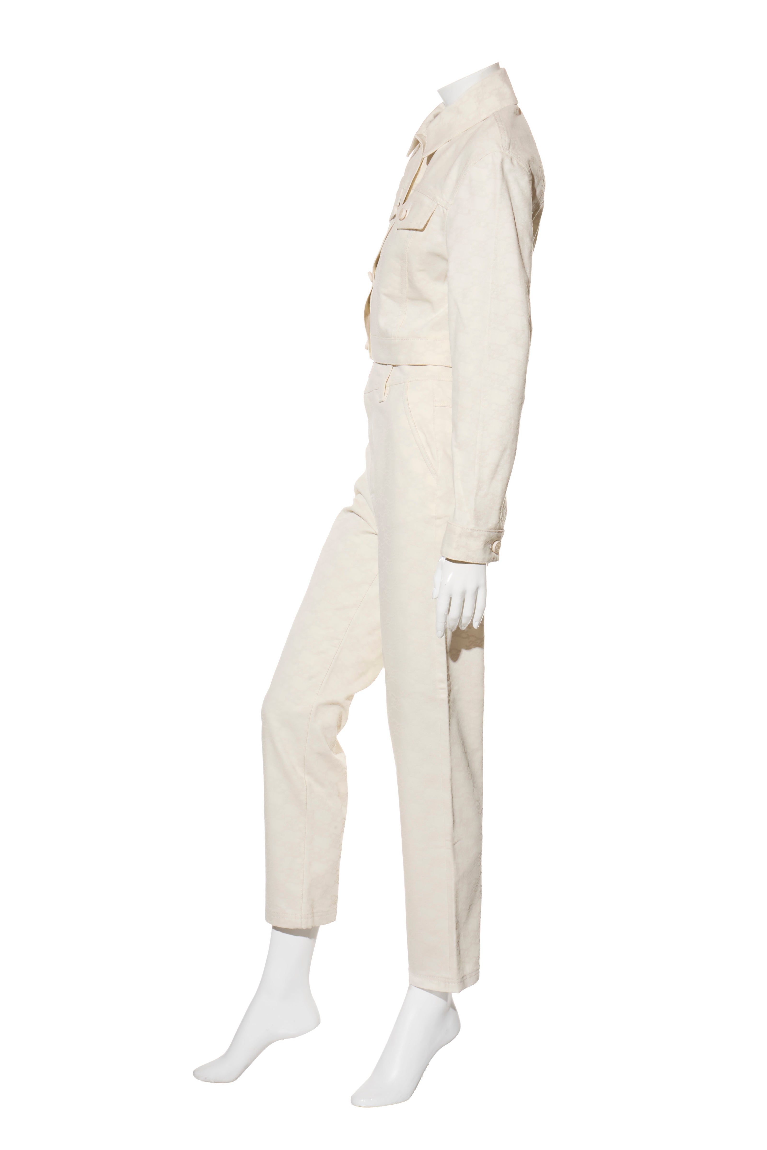 Fendi Women's Ivory FF Monogram Denim Jacket & Pants Set IT 40 / US 4 Made in Italy