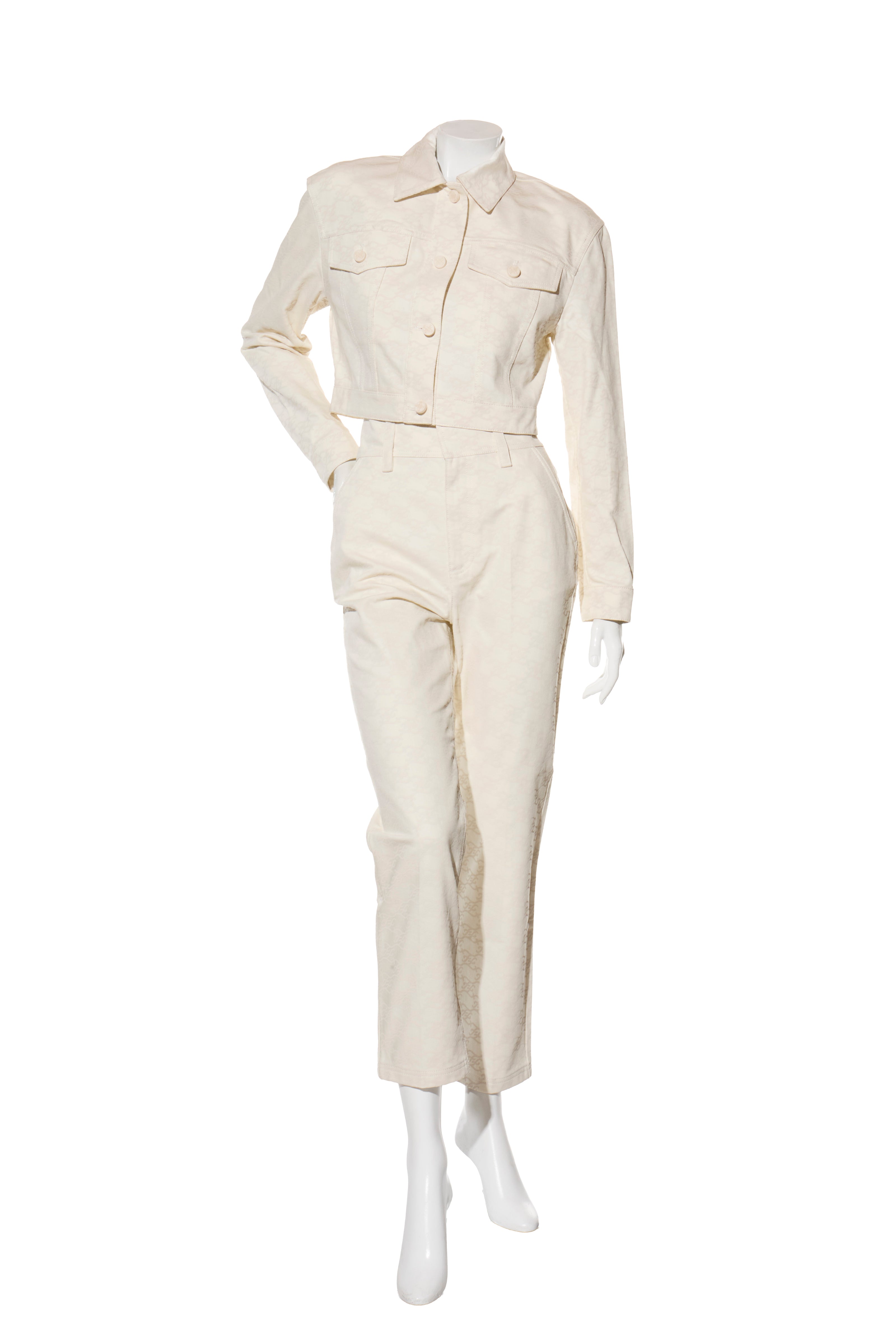Fendi Women's Ivory FF Monogram Denim Jacket & Pants Set IT 40 / US 4 Made in Italy
