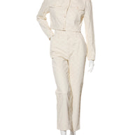 Fendi Women's Ivory FF Monogram Denim Jacket & Pants Set IT 40 / US 4 Made in Italy