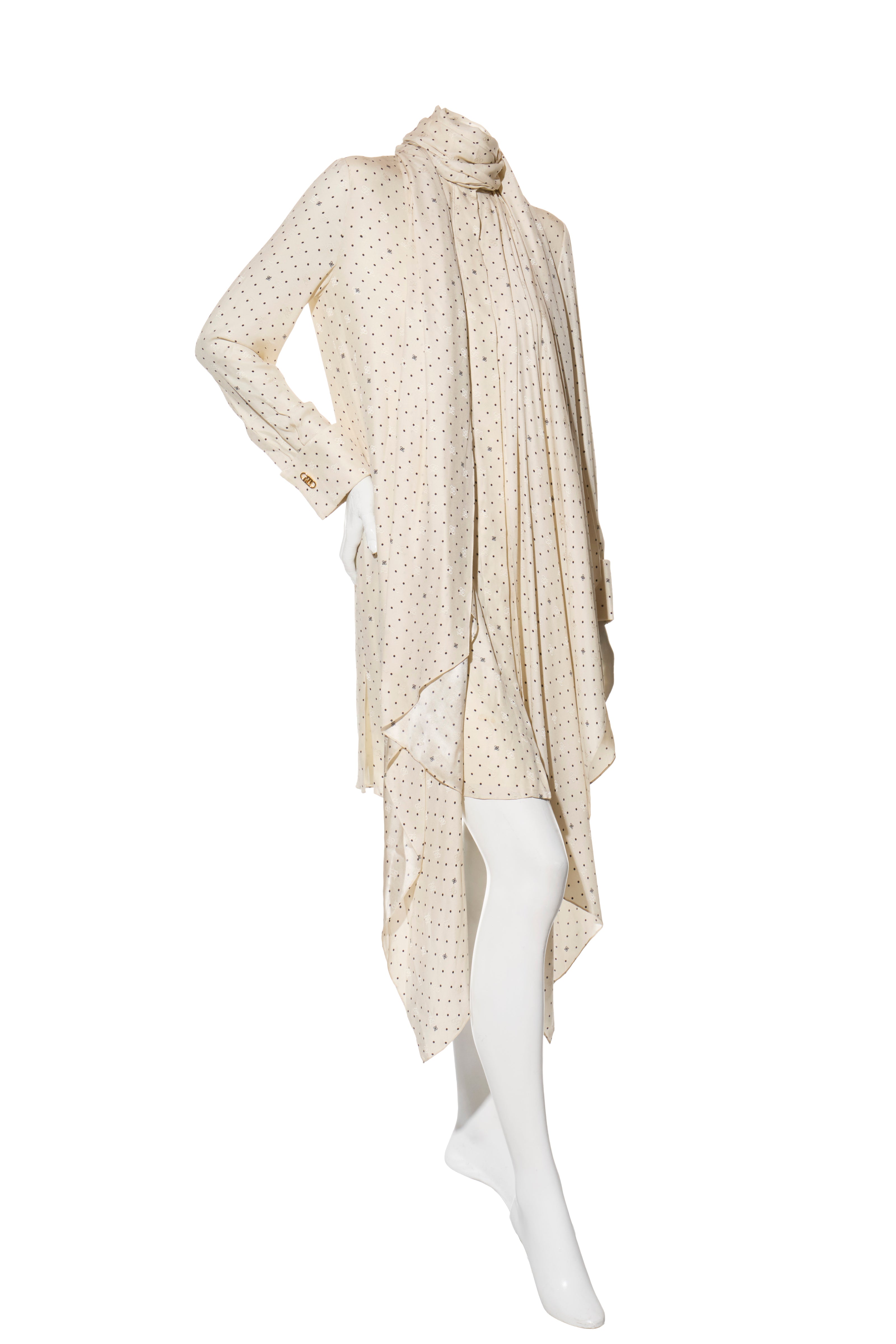 Fendi Pre-Fall 2021 Ivory Silk Polka Dot Dress Worn by Demi Moore Size 38