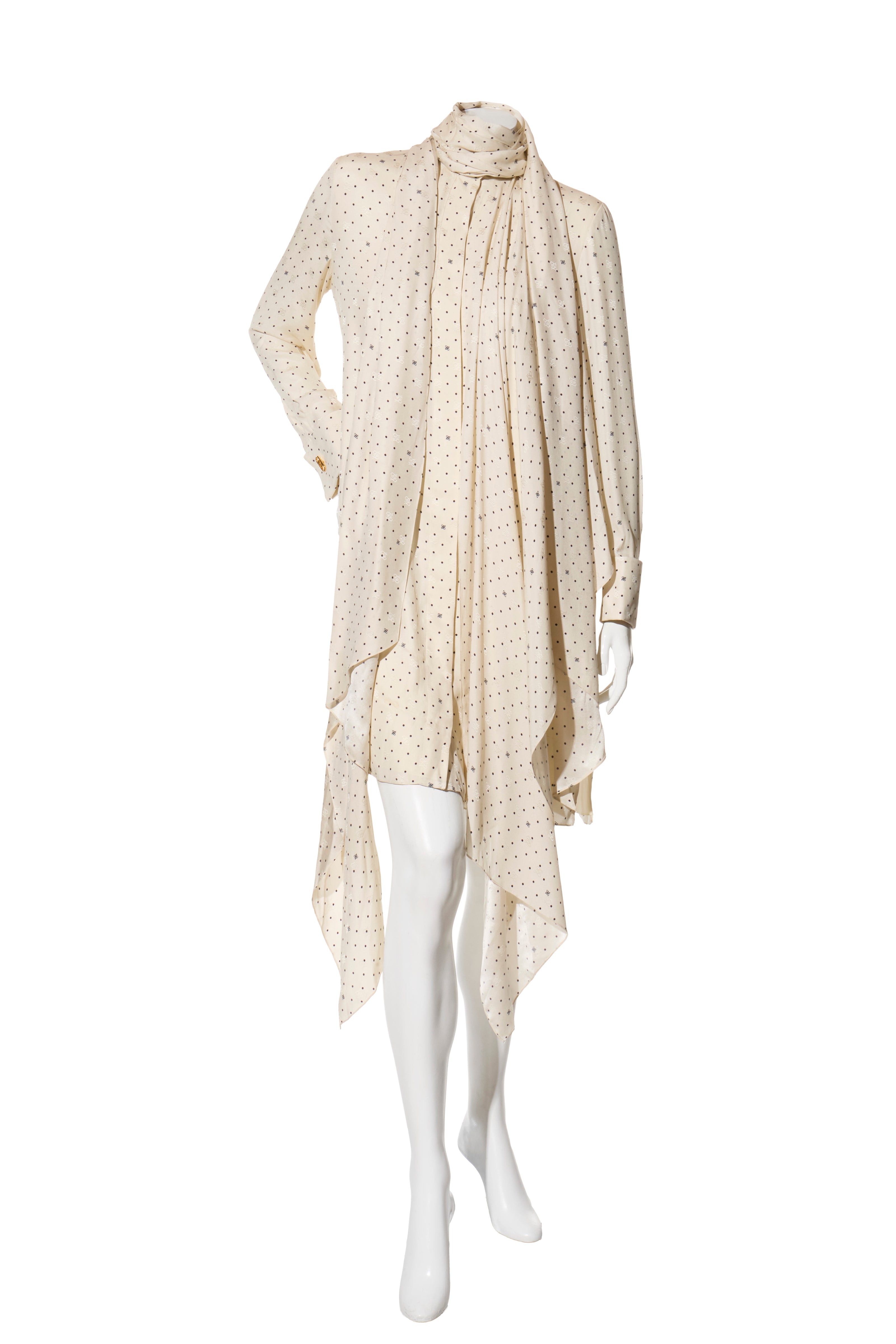 Fendi Pre-Fall 2021 Ivory Silk Polka Dot Dress Worn by Demi Moore Size 38
