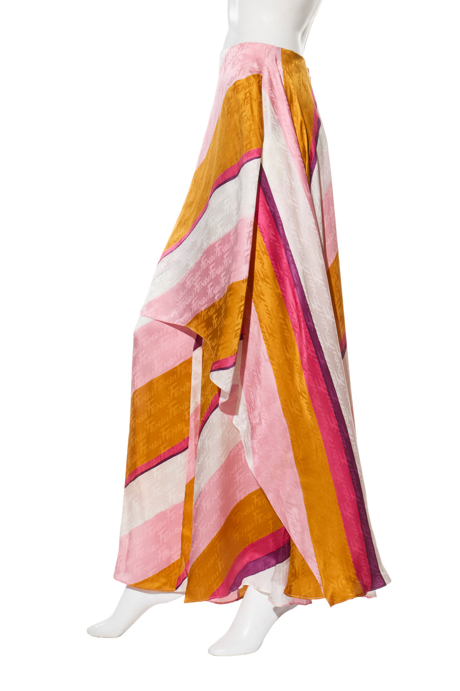 Fendi Spring 2022 Runway Silk Logo Pink Jacquard Stripe Set (Top & Pants), IT 40