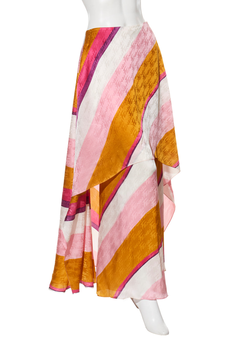 Fendi Spring 2022 Runway Silk Logo Pink Jacquard Stripe Set (Top & Pants), IT 40