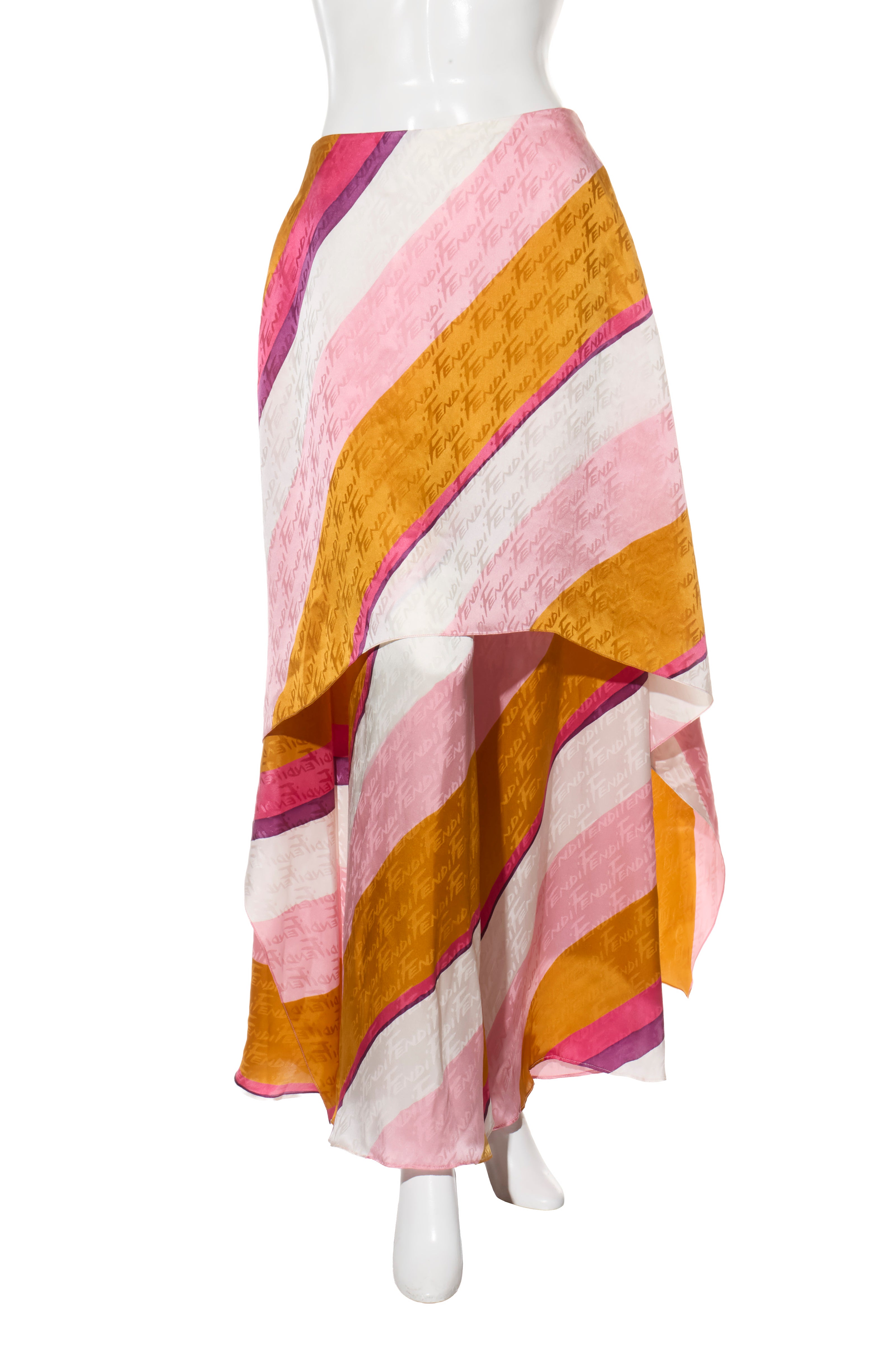 Fendi Spring 2022 Runway Silk Logo Pink Jacquard Stripe Set (Top & Pants), IT 40