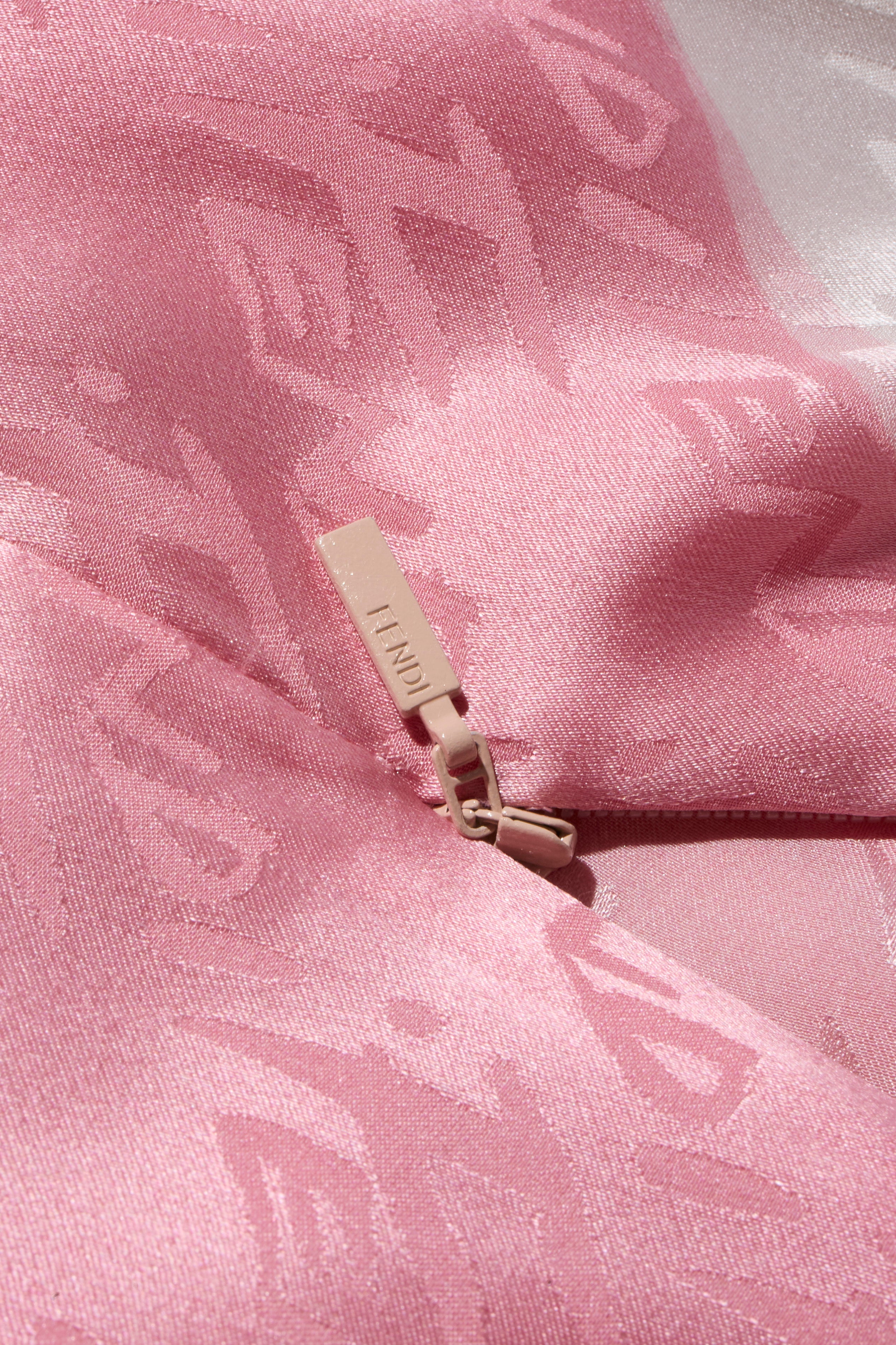 Fendi Spring 2022 Runway Silk Logo Pink Jacquard Stripe Set (Top & Pants), IT 40